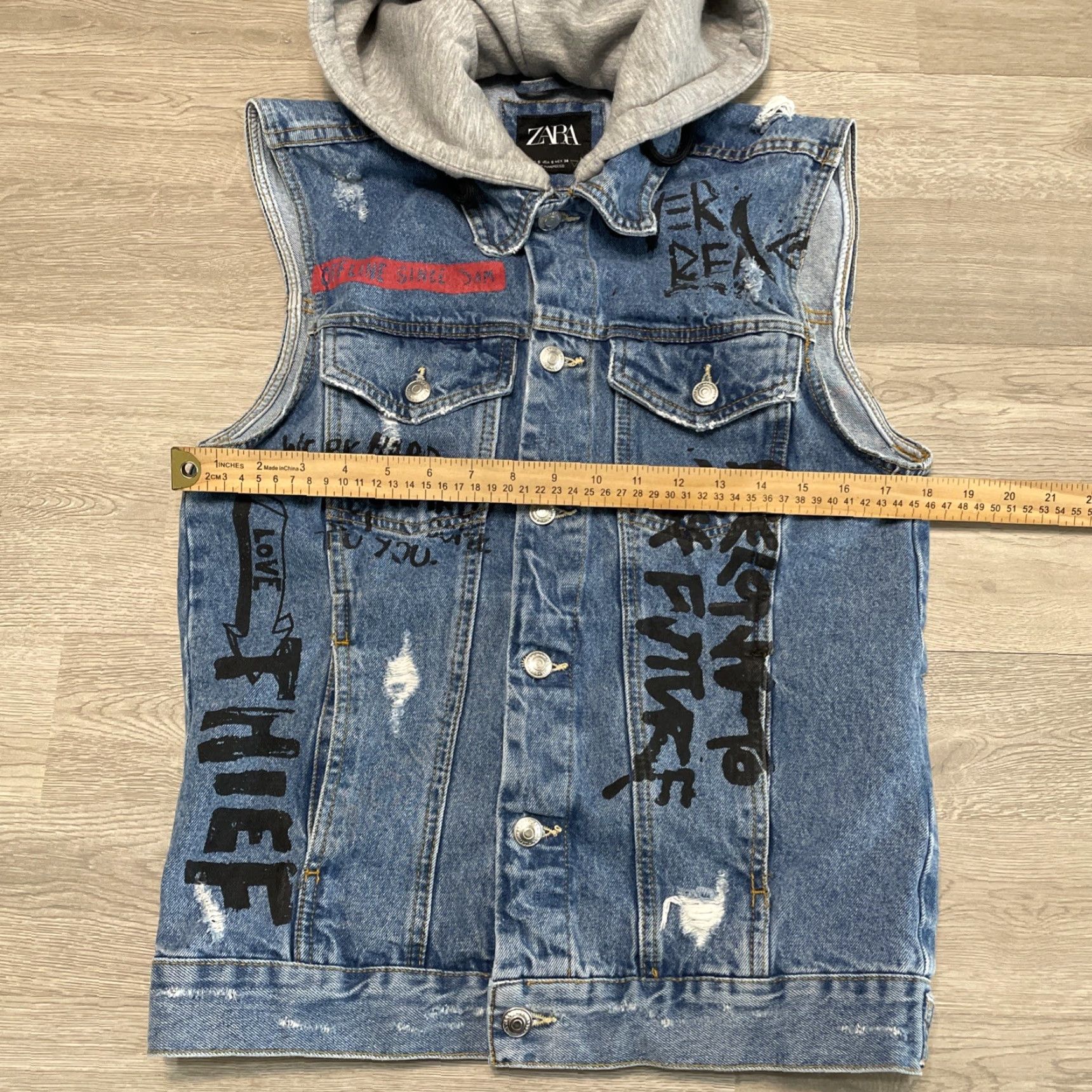 Zara VINTAGE Zara Hooded Denim Vest Women Small Streetwear Blue Cotton 90s Size 28" / US 6 / IT 42 - 3 Thumbnail