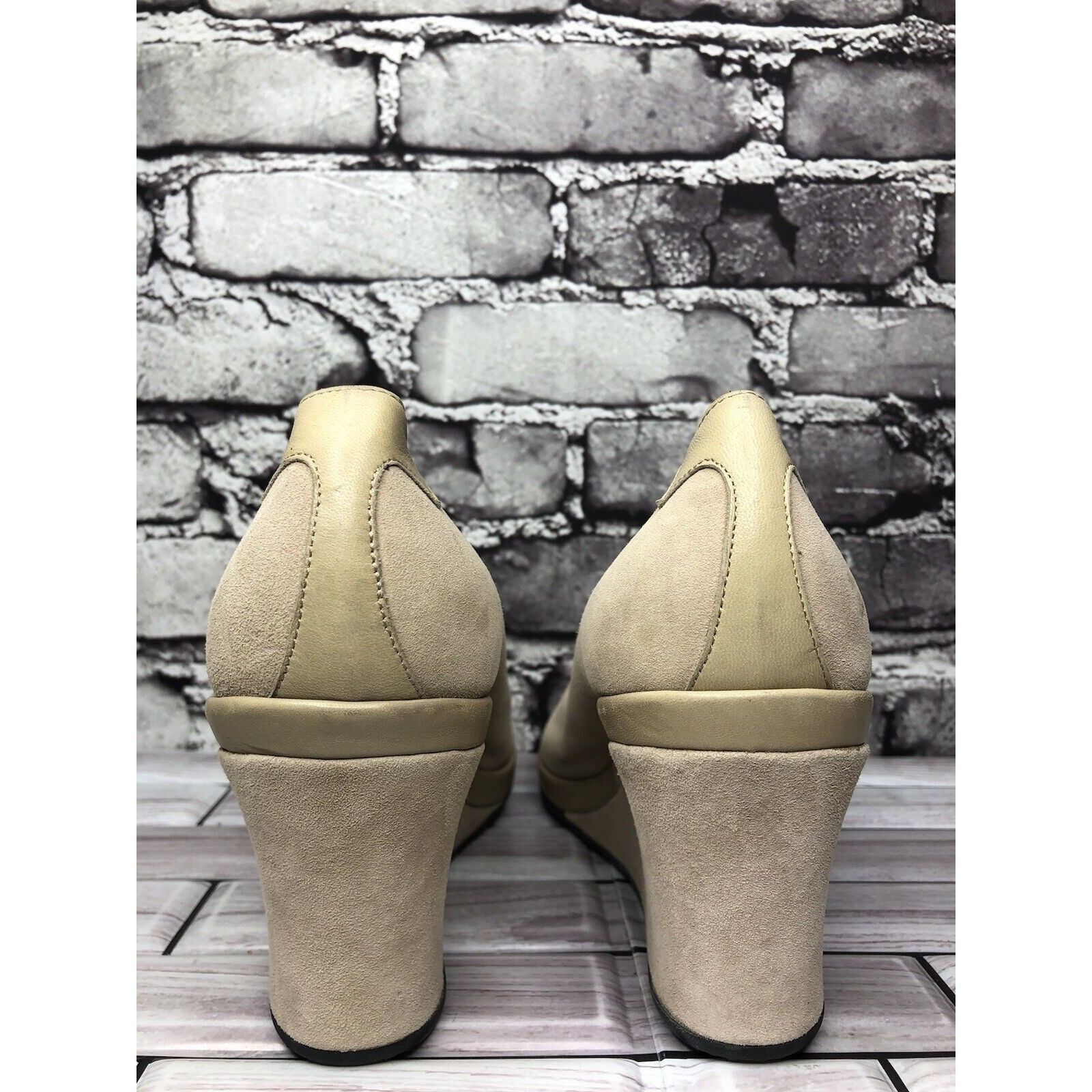 Other Taryn Rose Beige Suede Leather Peep Toe Dress High Wedges Wo Size US 9 / IT 39 - 5 Thumbnail