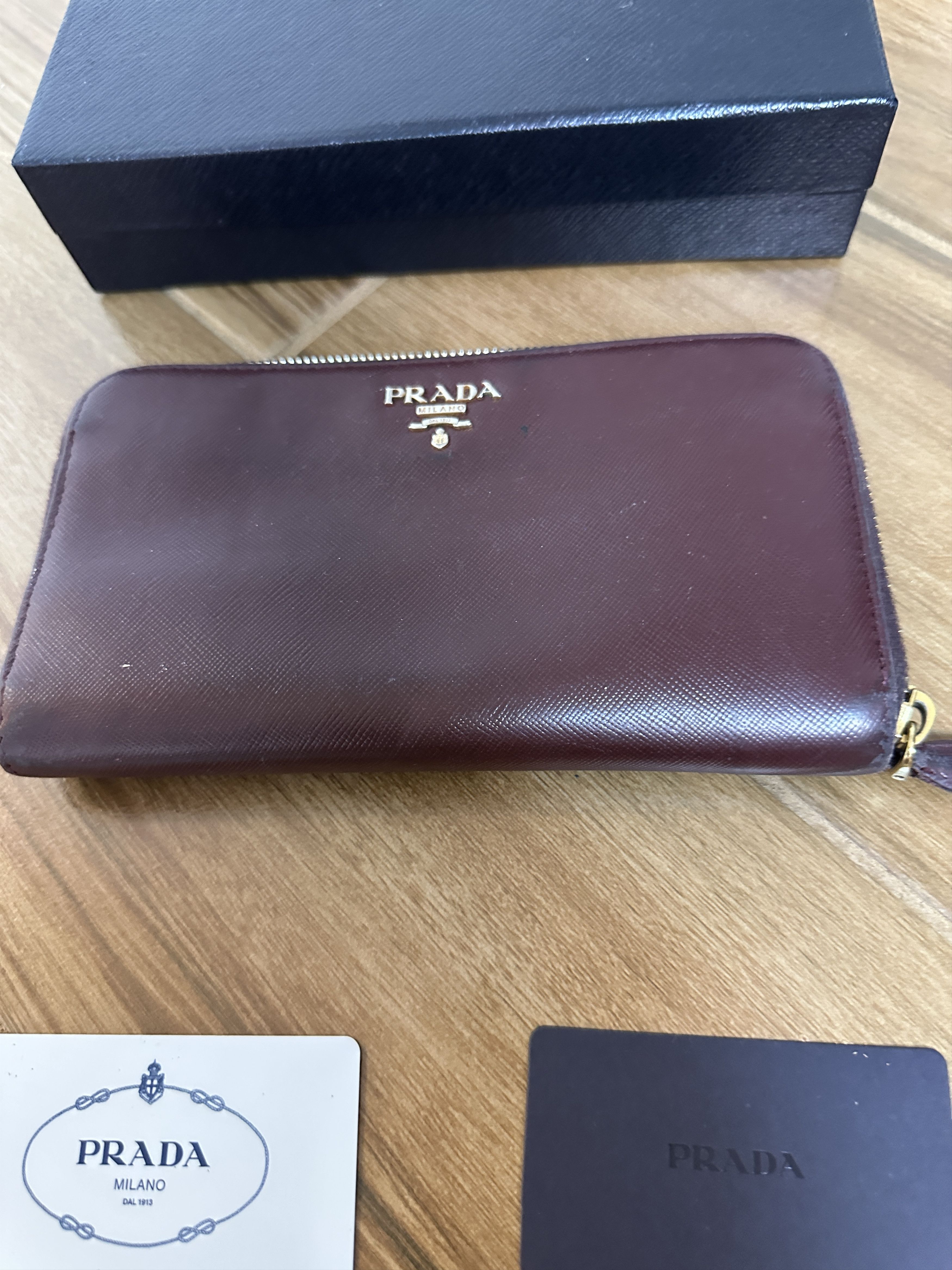 Prada Prada Saffiano Women' Metal Granato Leather zip Long Wallet Size ONE SIZE - 3 Thumbnail