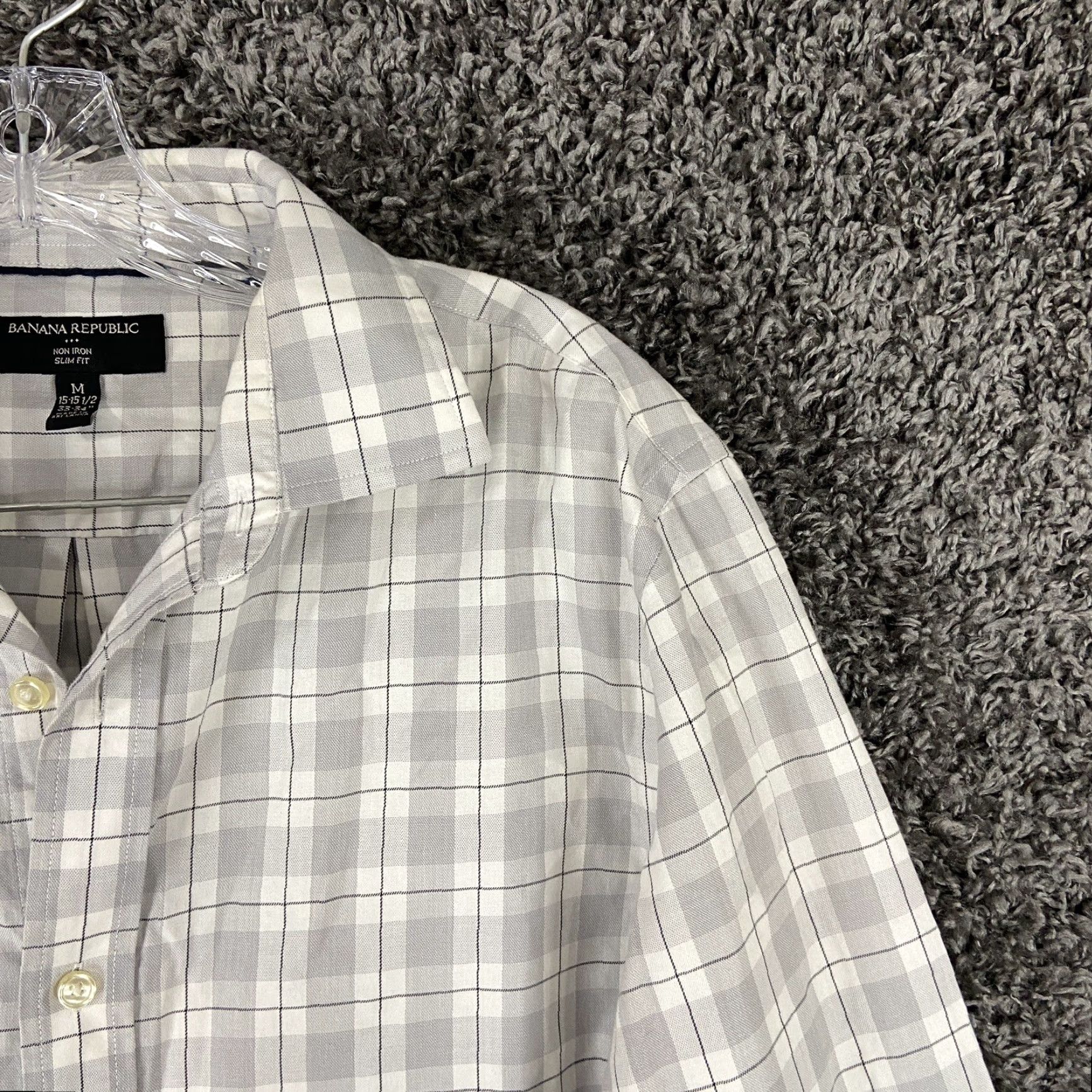 Banana Republic VINTAGE? Banana Republic Gray Plaid Long Sleeve Button-Up Shirt Men M 33/34 Regular Size M Gray Mens Shirt Size US M / EU 48-50 / 2 - 4 Thumbnail