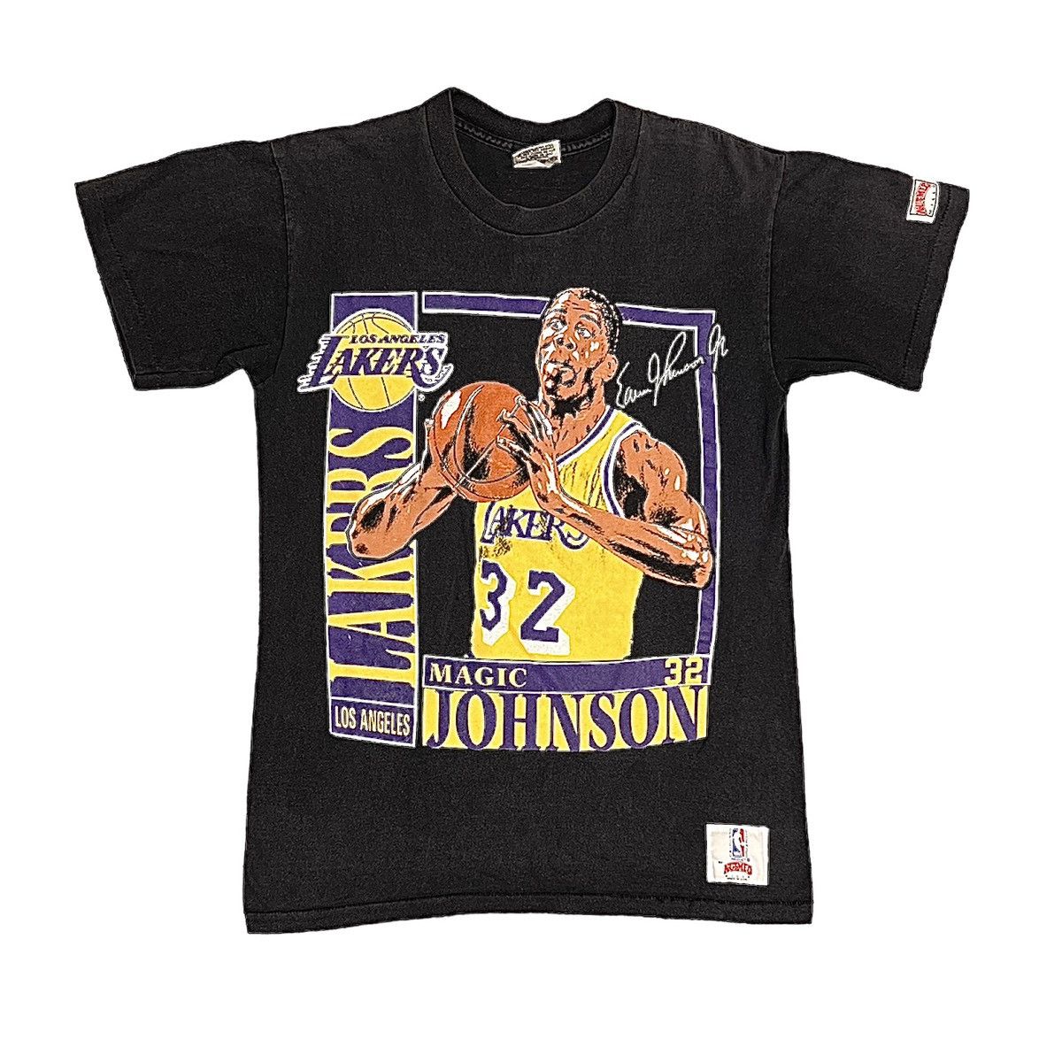 image of L A Lakers x Nutmeg Mills Vintage 90's Magic Johnson Los Angeles Lakers T-Shirt - Nba in Black (Siz