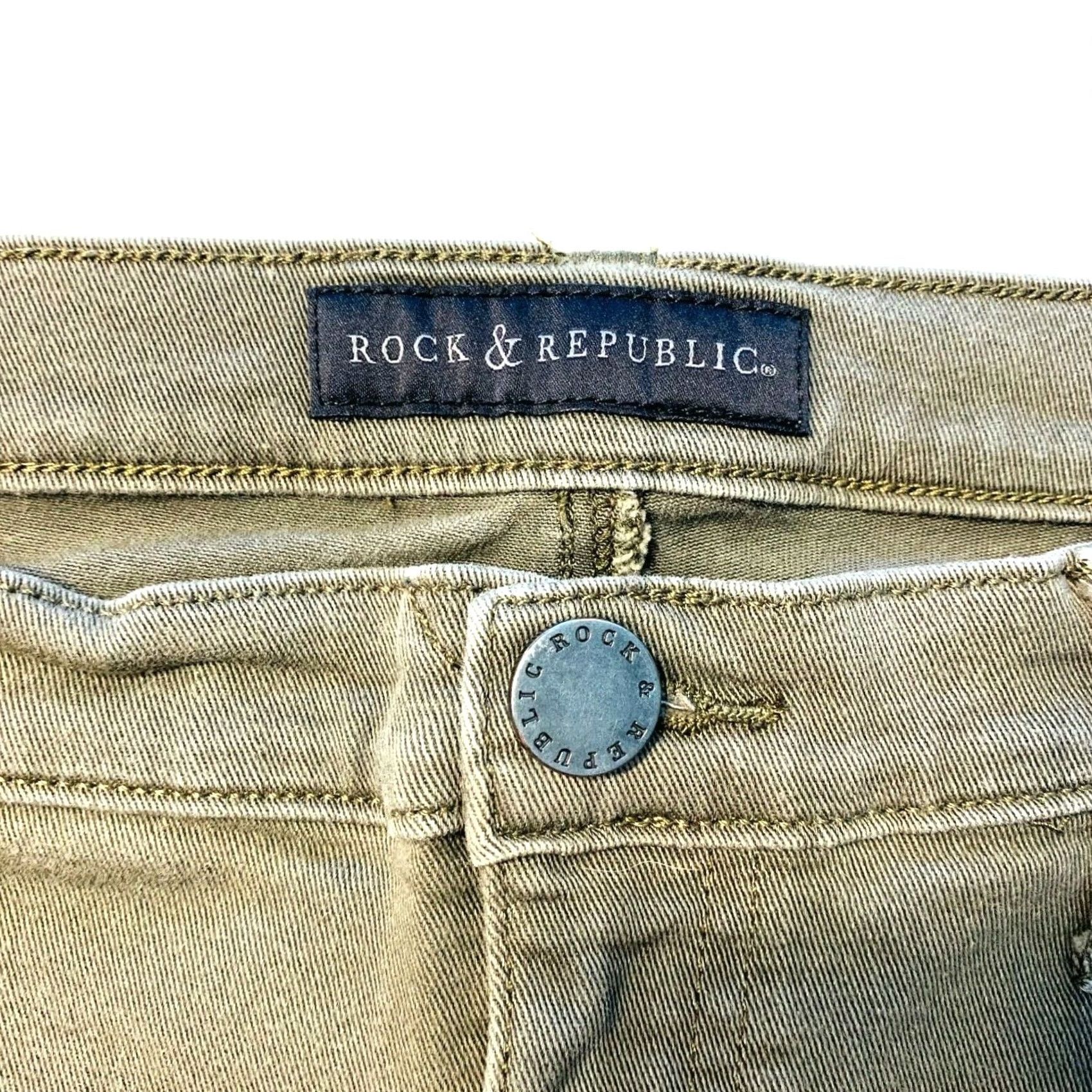 Vintage Rock & Republic Kashmiere Stretch Skinny Jeans Jegging Army Green Womens 14M EUC Size 36" / US 14 / IT 50 - 5 Thumbnail