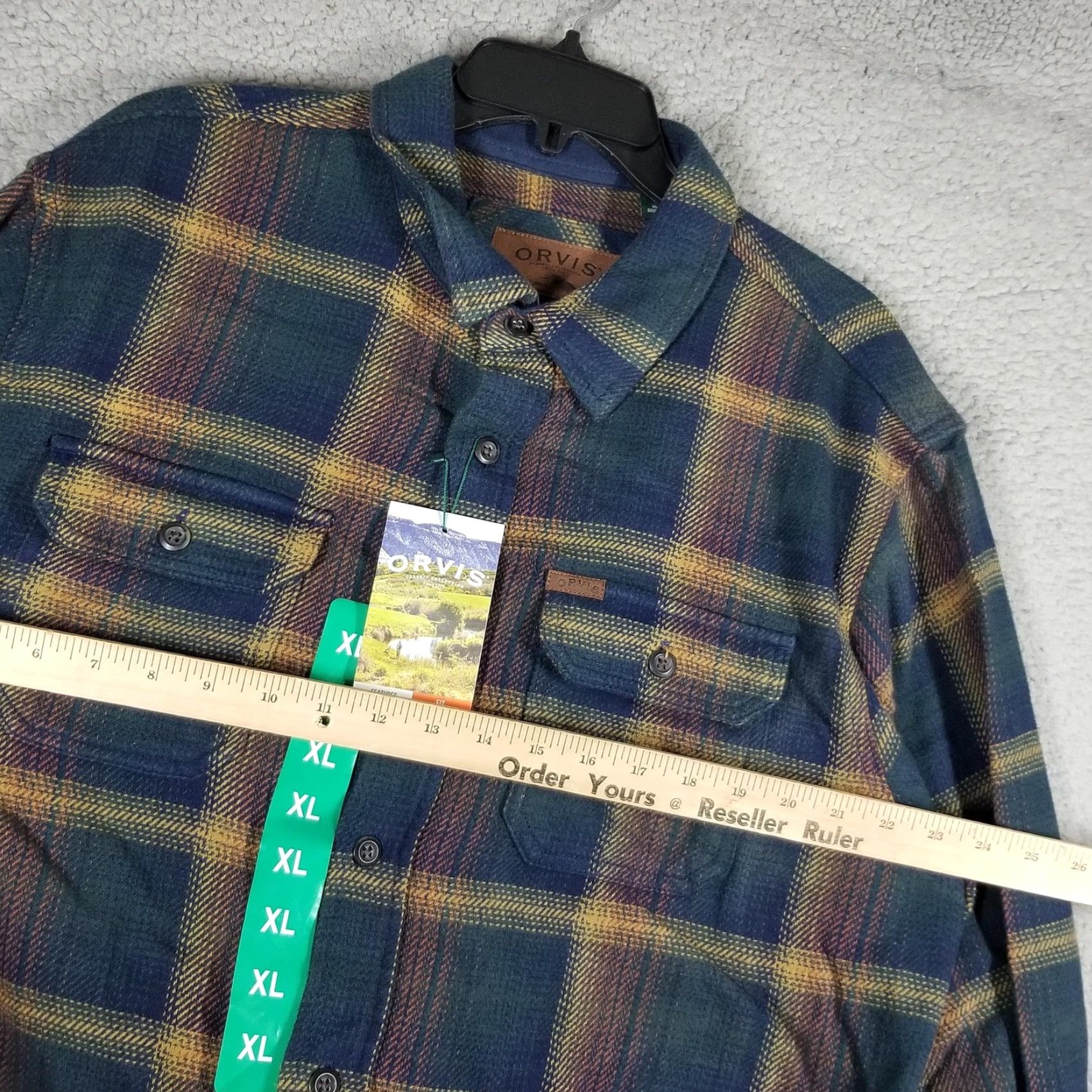 Orvis Orvis Flannel Shirt Mens XL Green Plaid Fleece-Lined Long Sleeve Button-Front Pockets Size US XL / EU 56 / 4 - 7 Thumbnail