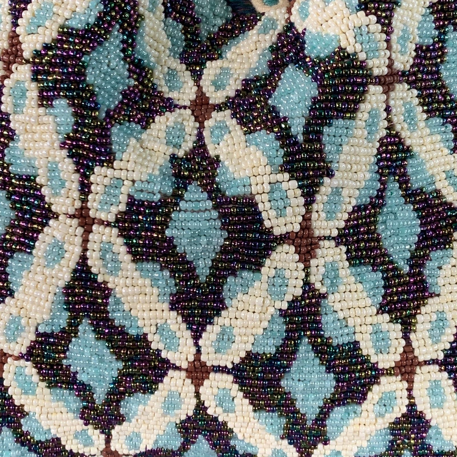 Other Blue Brown White Beaded Hand Embroidered Cotton Handbag Size ONE SIZE - 3 Thumbnail
