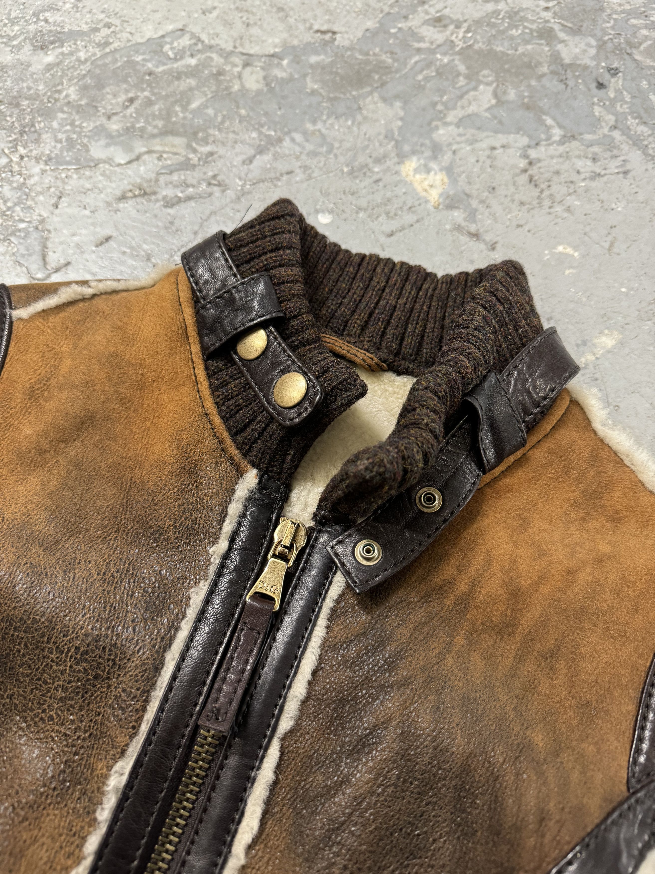 Dolce & Gabbana × Vintage FW2010 Dolce & Gabbana Brown Faded Shearling Leather Jacket Size S / US 4 / IT 40 - 7 Thumbnail