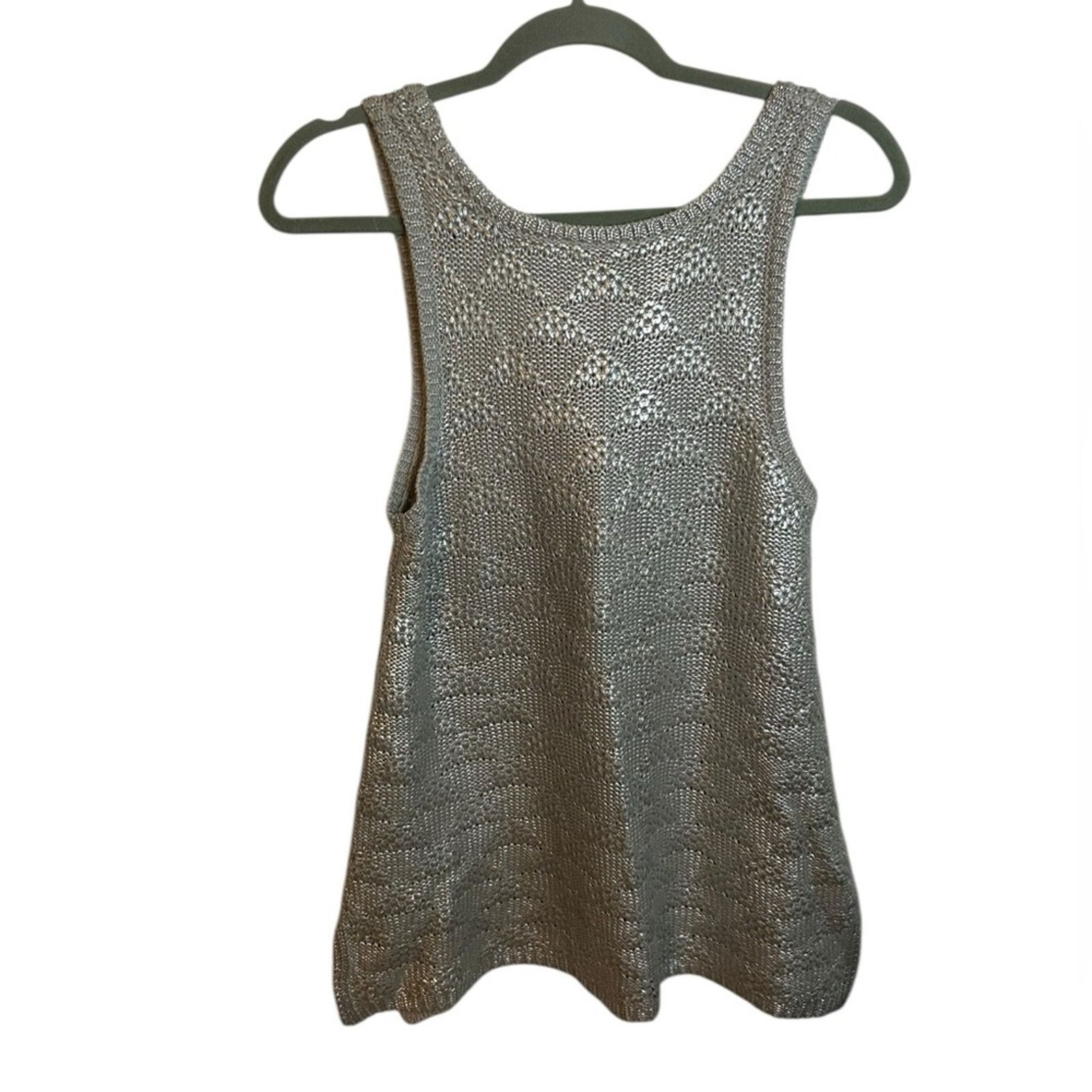 Anthropologie Moth For Anthropologie Silver Metallic Knit Sweater Tank Size M / US 6-8 / IT 42-44 - 2 Thumbnail