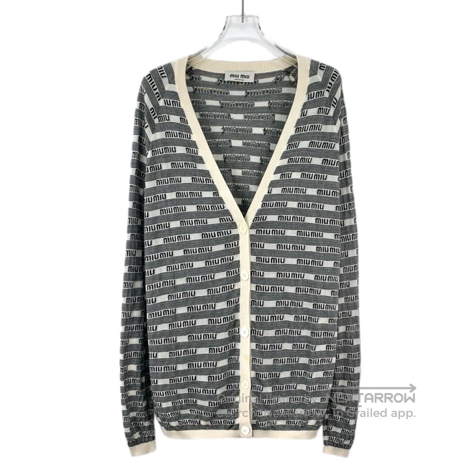Miu Miu Miu Miu Gray striped logo letter cashmere V-neck single-br Size XS / US 0-2 / IT 36-38 - 1 Thumbnail