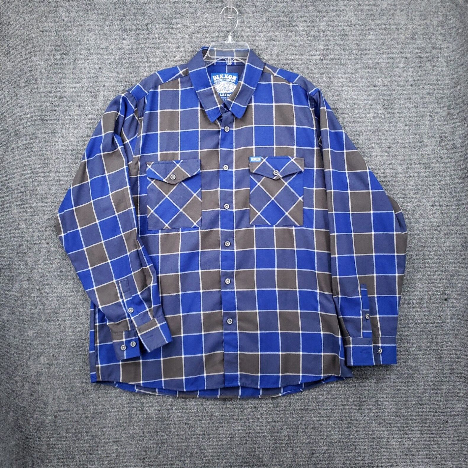 image of Vintage Dixxon Flannel Shirt Mens 2Xl The Layback Blue Gray Plaid Button Up Long Sleeve in White