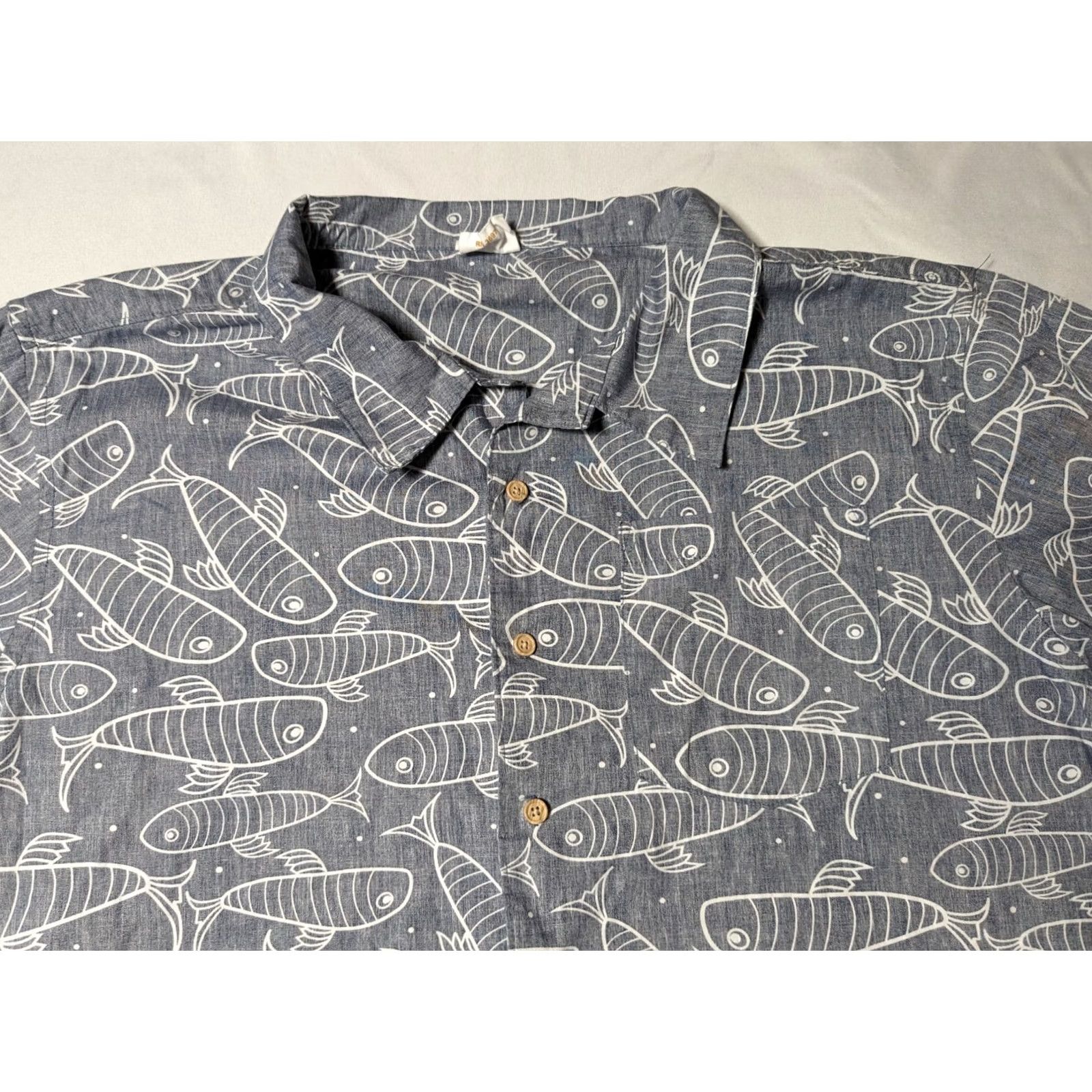 Paradise Barefoot In Paradise Men Button-Up Shirt XL Blue FISH AOP Cardigan? Size US XL / EU 56 / 4 - 6 Thumbnail