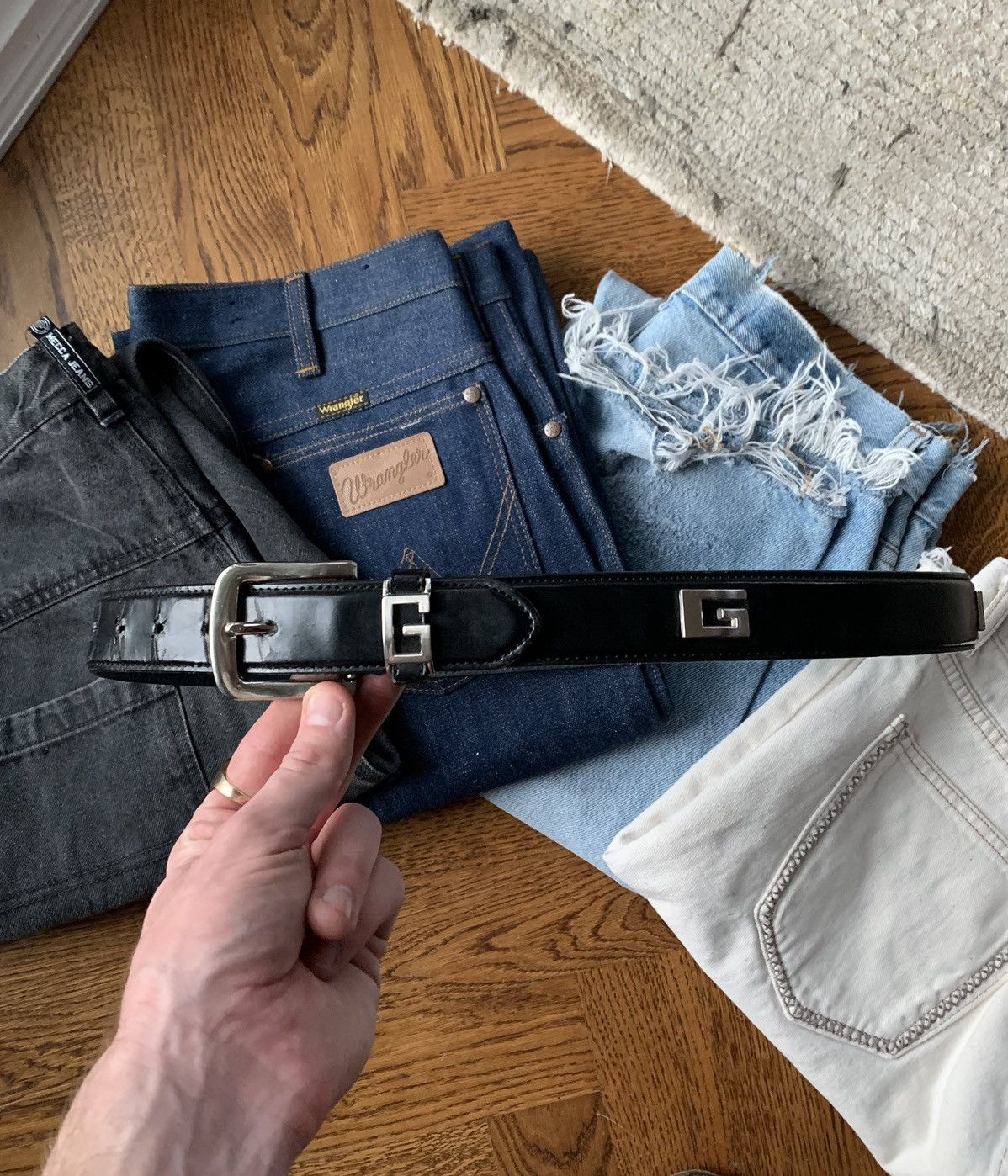 Japanese Brand × Vintage Vintage Gucci Style G Studded Belt Y2K Distressed Leather 90 Size ONE SIZE - 2 Thumbnail