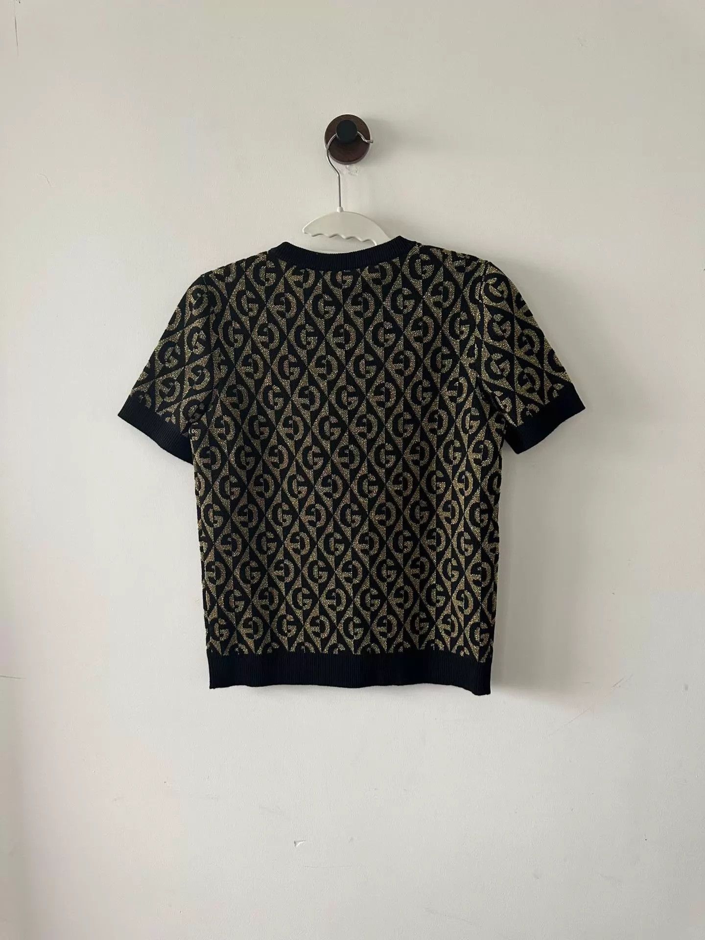 Gucci Gucci Black Gold Allover Print Knit Short Sleeve XS Size XXS / US 00 / IT 34 - 2 Thumbnail
