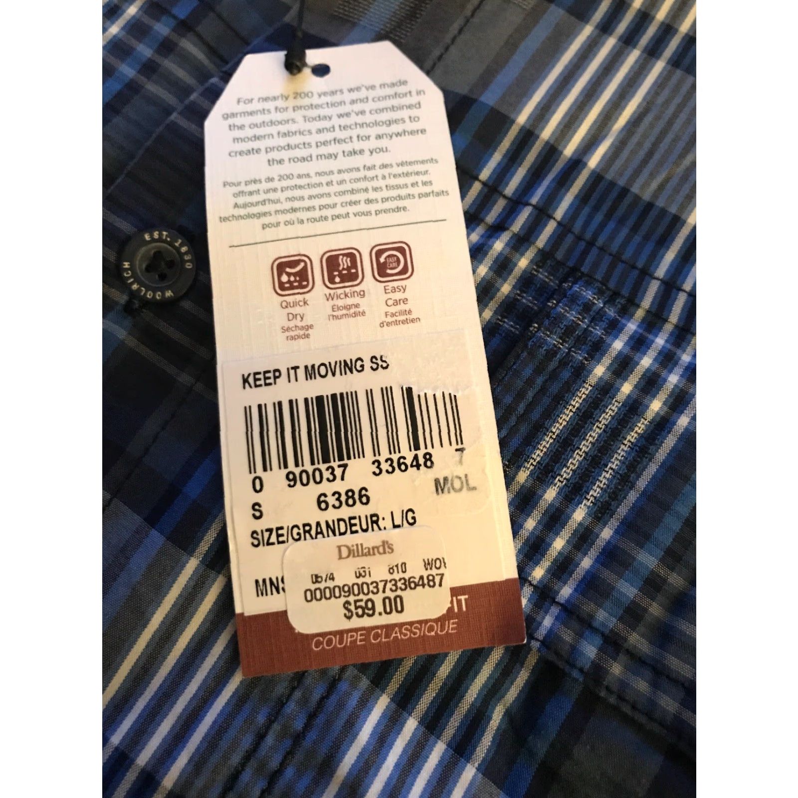 Vintage Woolrich Shirt Mens Large Adventure Series Wicking Keep It Moving Blue Plaid Button-Front Size US L / EU 52-54 / 3 - 4 Thumbnail
