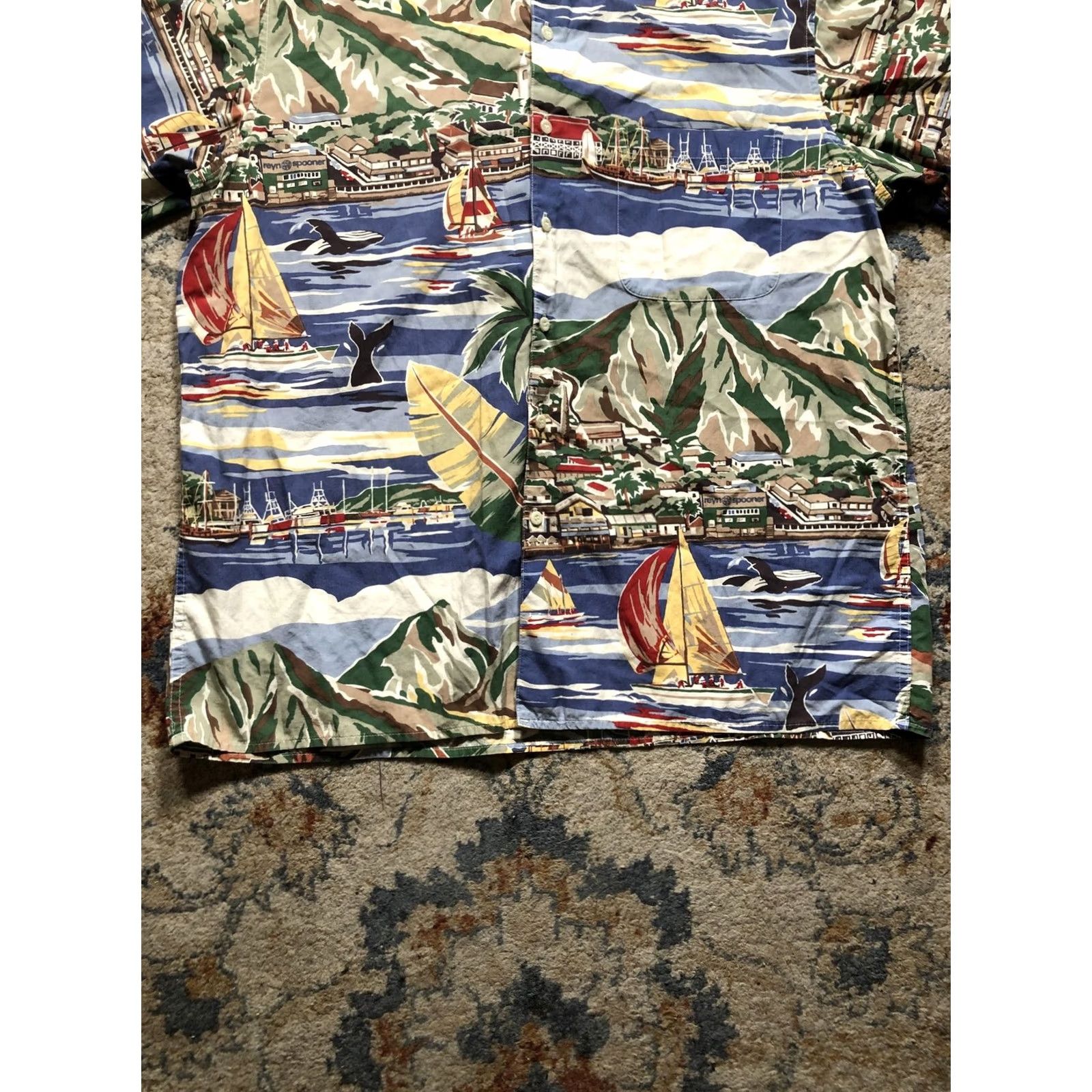 Reyn Spooner Reyn Spooner Shirt Mens L Blue Hawaiian Aloha Sailboats Whales Made Hawaii Button-Up Short Sleeve Size US L / EU 52-54 / 3 - 5 Thumbnail