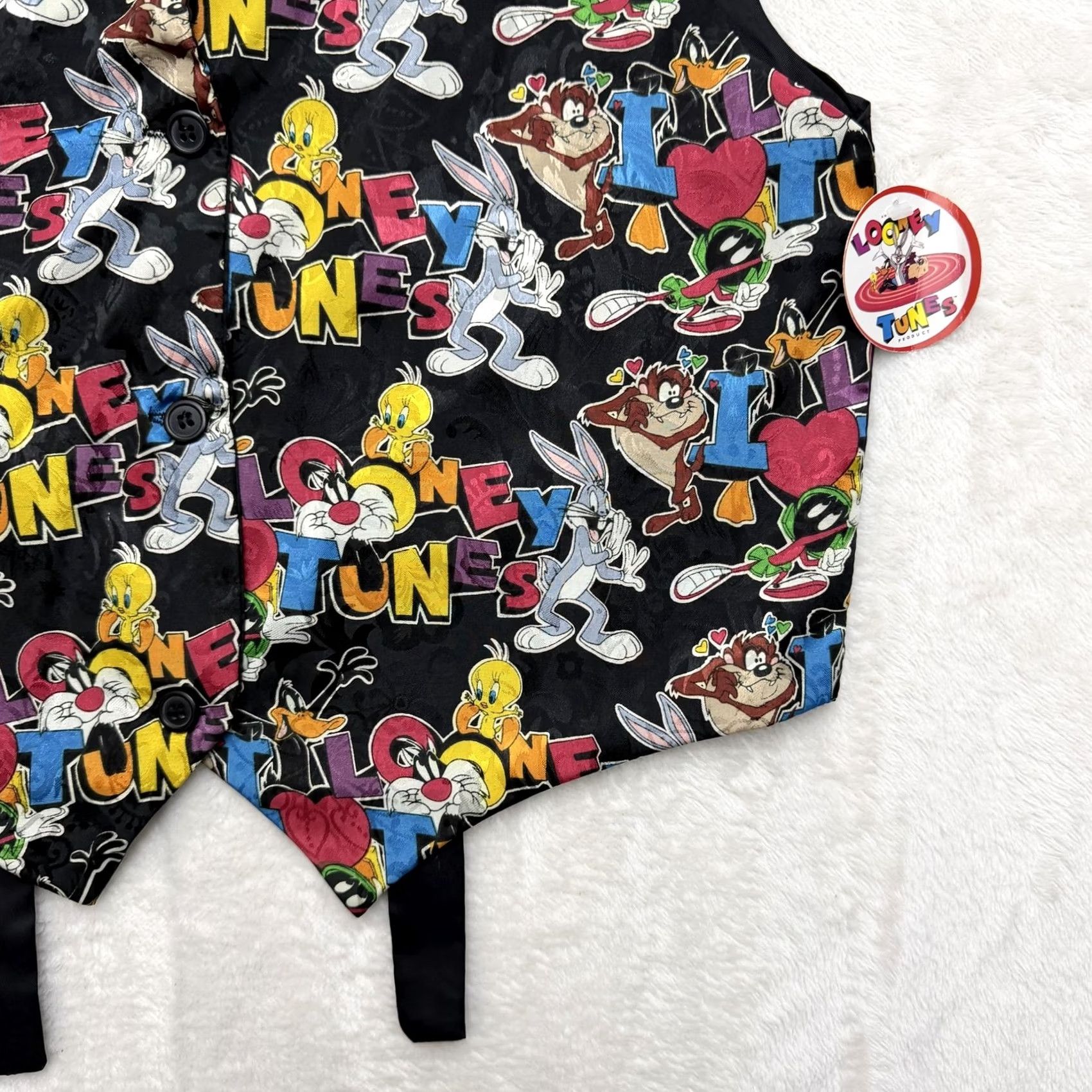 Disney VINTAGE Looney Tunes Vest Mens One Size Black Cartoon Characters Novelty 90s Size US M / EU 48-50 / 2 - 4 Thumbnail