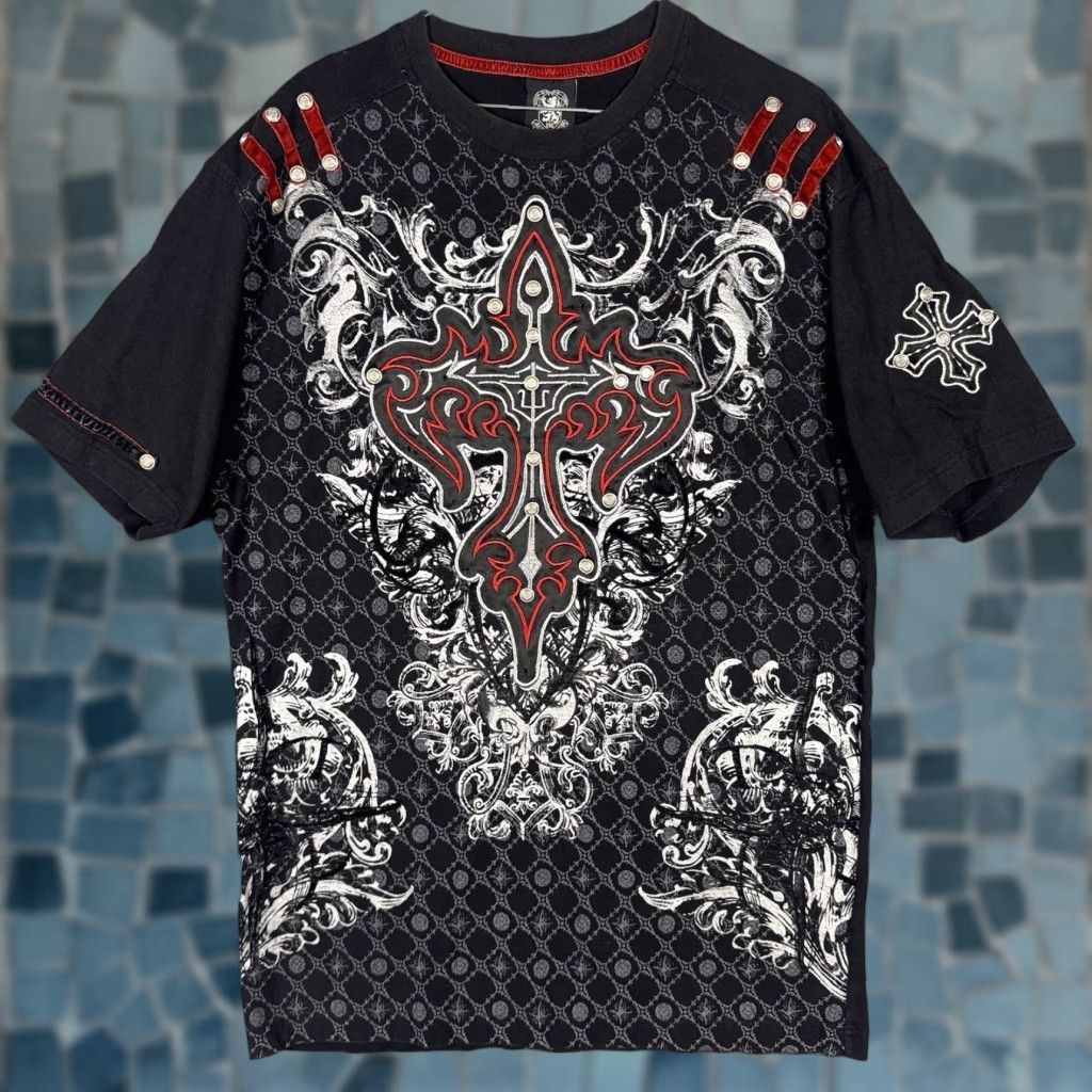 Vintage VINTAGE Cross Shirt T-Shirt 2XL Mens Black Graphic Print 90s Grunge Punk Rock Size US XXL / EU 58 / 5 - 1 Thumbnail