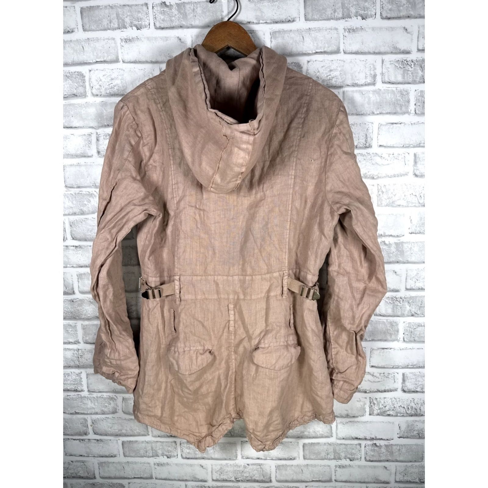 Vintage Pete & Greta LINEN Hooded Jacket Womens M Beige Full Zip Hoodie Size M / US 6-8 / IT 42-44 - 7 Thumbnail