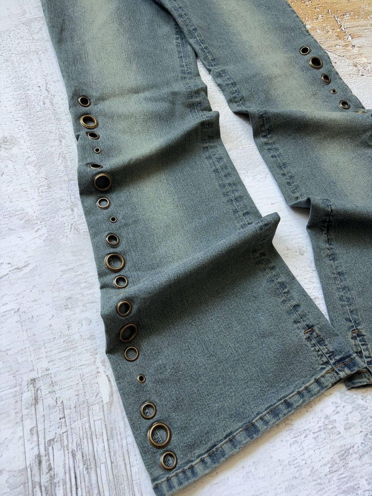 Vintage Deadstock vintage flared eyelet jeans belted pants Size 27" / US 4 / IT 40 - 3 Thumbnail