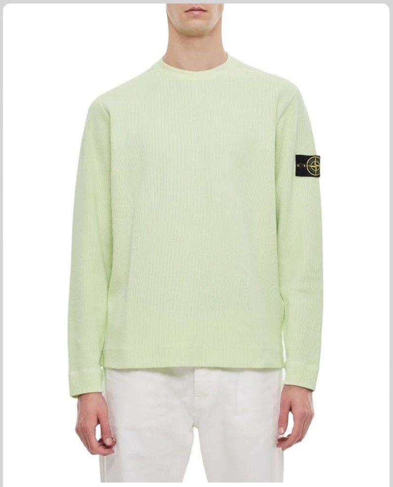 image of Ribbed Stone Island Crewneck Sweater in Lime Green, Men's (Size Small)