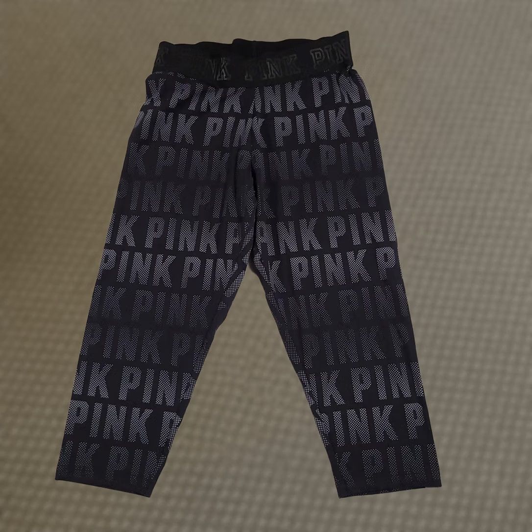 Pinko PINK Ultimate Leggings Womens Small Black Logo Print High Rise Gym & Yoga Cropped Knit Size 28" / US 6 / IT 42 - 1 Thumbnail