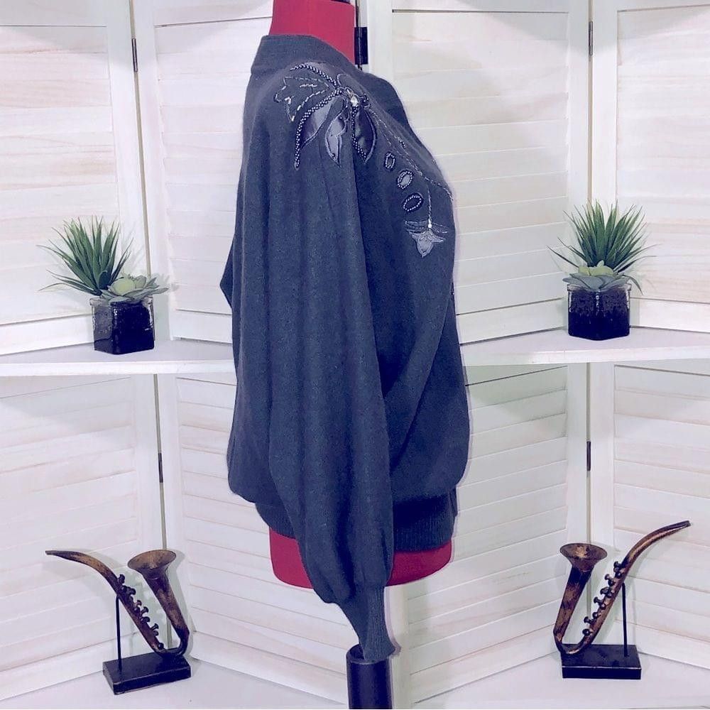 Vintage Vintage 80s 90s gray embroidered cardigan with appliqué sz M Size M / US 6-8 / IT 42-44 - 5 Thumbnail