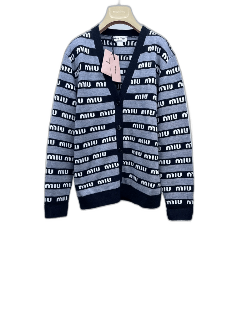Prada Miu Miu Black Gray Striped Knit Cardigan -2505 Size US M / EU 48-50 / 2 - 1 Thumbnail