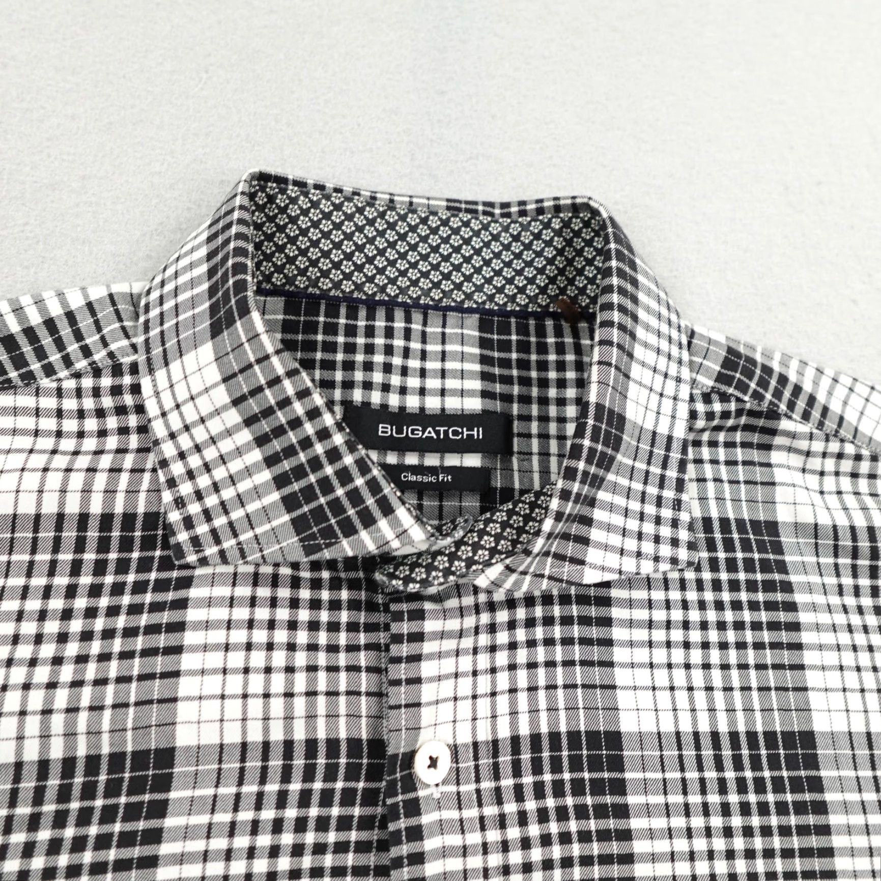 BUGATCHI Bugatchi Shirt Adult Large Gray Plaid Button-Up Cotton Designer Mens Size US L / EU 52-54 / 3 - 2 Thumbnail