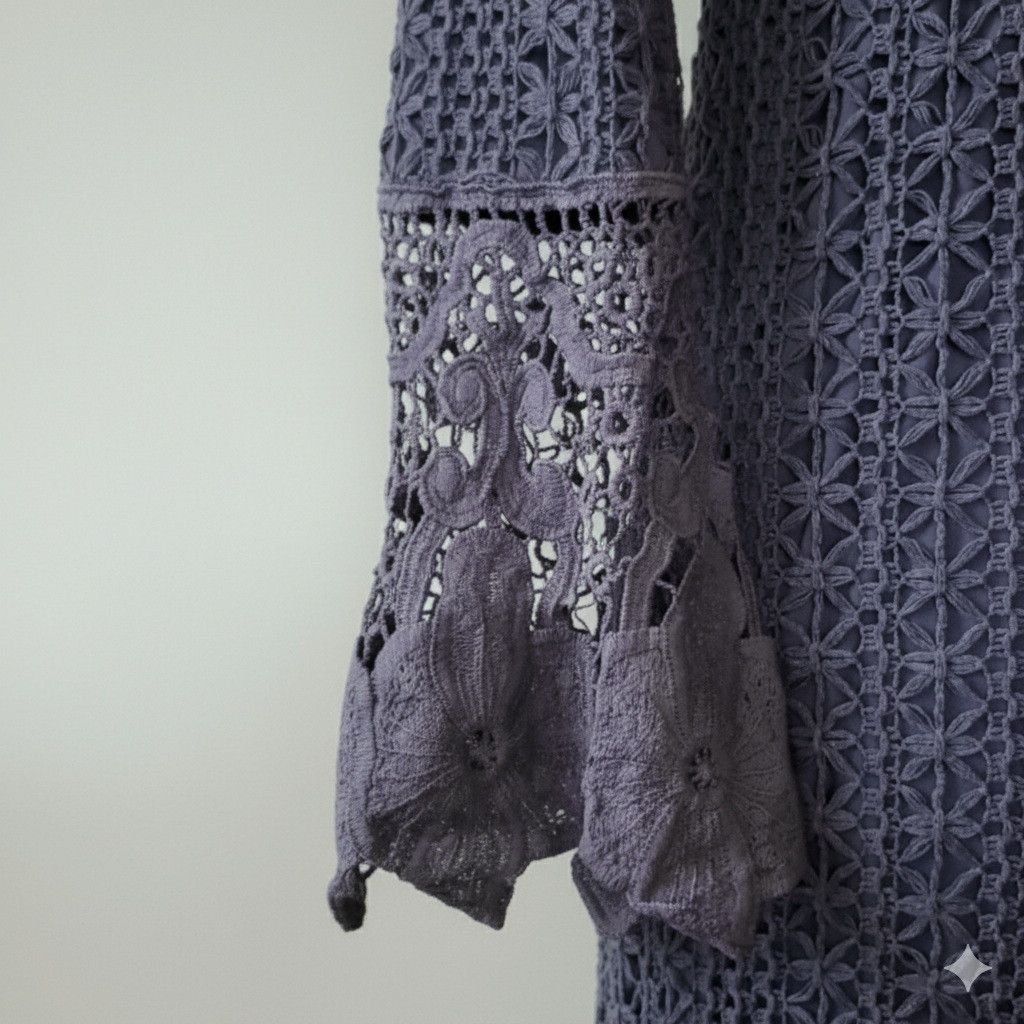 Other Mikarose Size S/M Dress Lydia Dusty Blue Crochet Overlay Size S / US 4 / IT 40 - 5 Thumbnail