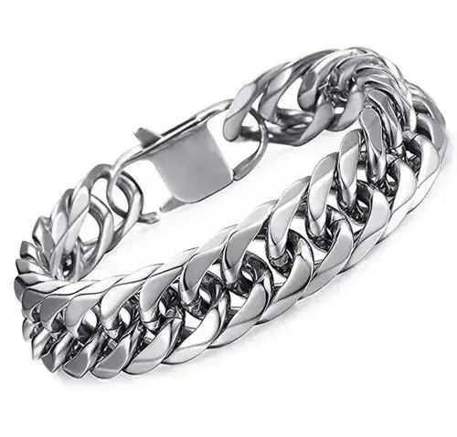 Jewelry x Sterling Silver Vintage Stainless Steel Chain Bracelet in Black, Men's