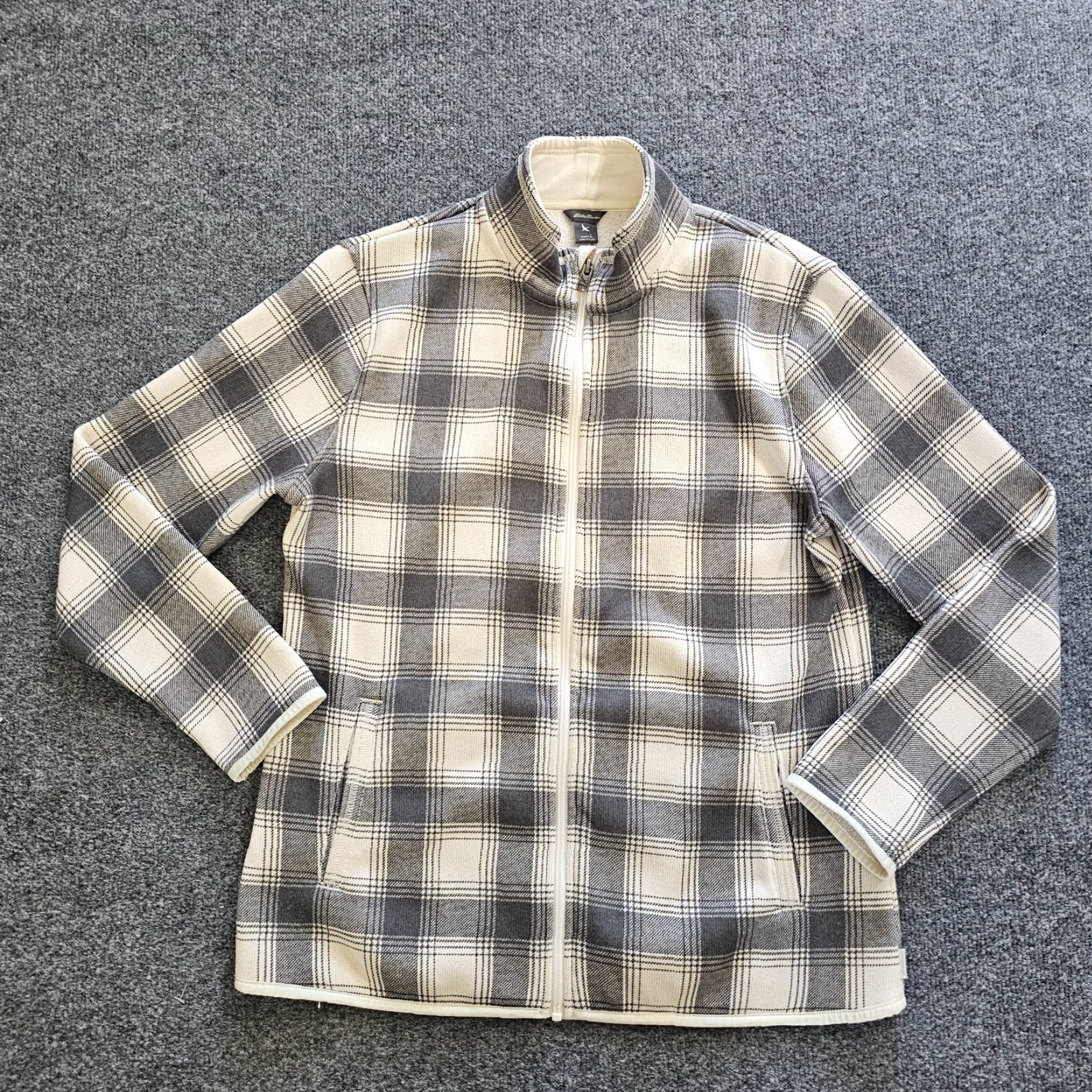 Eddie Bauer Eddie Bauer Cardigan Womens Large Gray Plaid Full Zip Pockets Casual Sweater Apparel Size L / US 10 / IT 46 - 2 Thumbnail