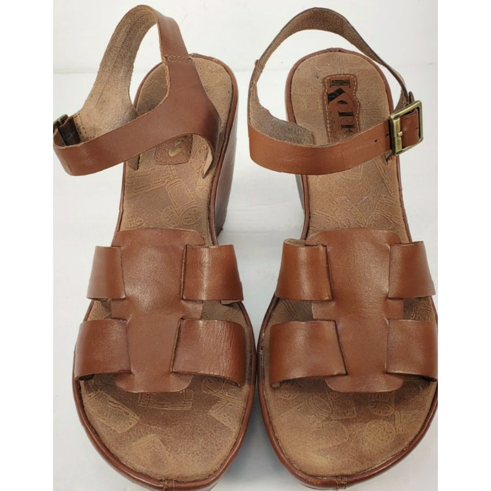 Vintage Korks by Kork-Ease Della Brown Leather Wedge Platform Sandals Women's 9M 40.5EU Size US 9 / IT 39 - 3 Thumbnail