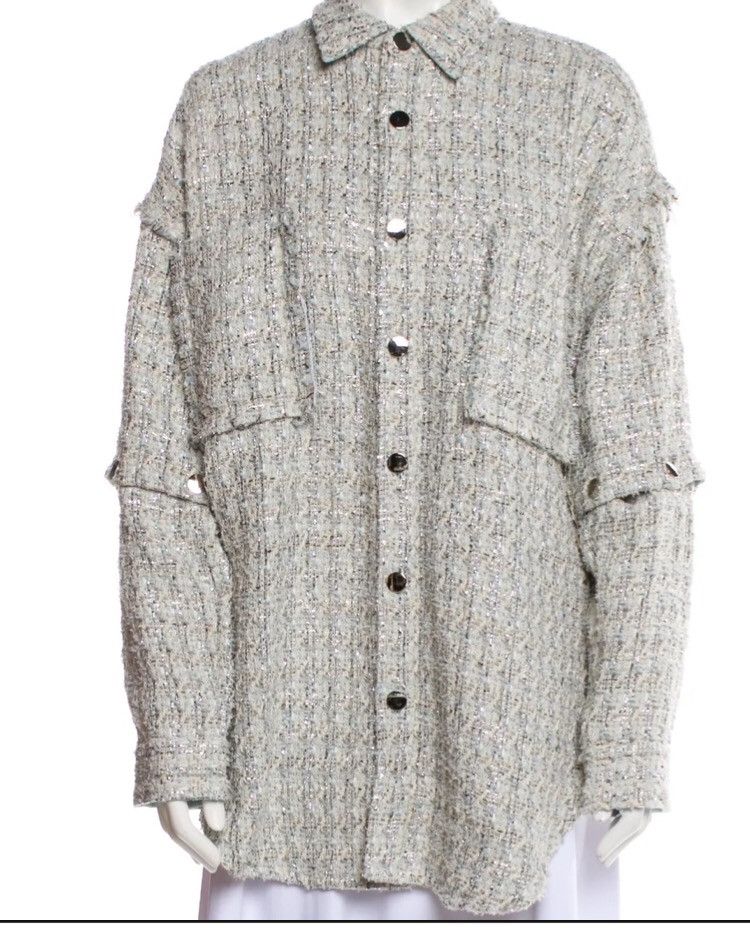 トップス FAITH CONNEXION TWEED OVERSIZE SHIRT faith connexion UNISEX OVERSIZED BLUE TWEED SHIRT Flash Sales