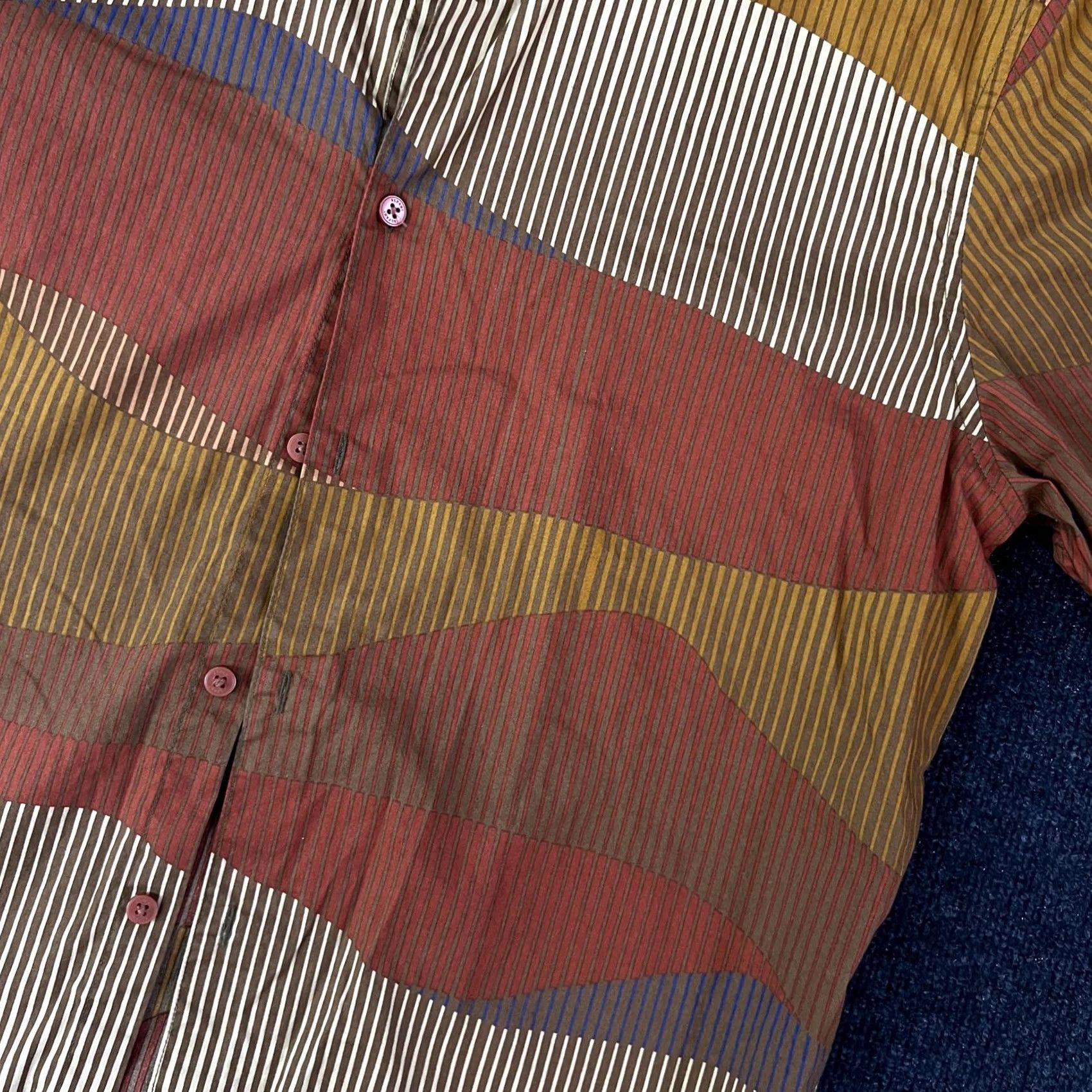 Alfani Alfani Shirt Mens Large Multicolor Stripe Cotton Short Sleeve Button Up Casual Size US L / EU 52-54 / 3 - 2 Thumbnail