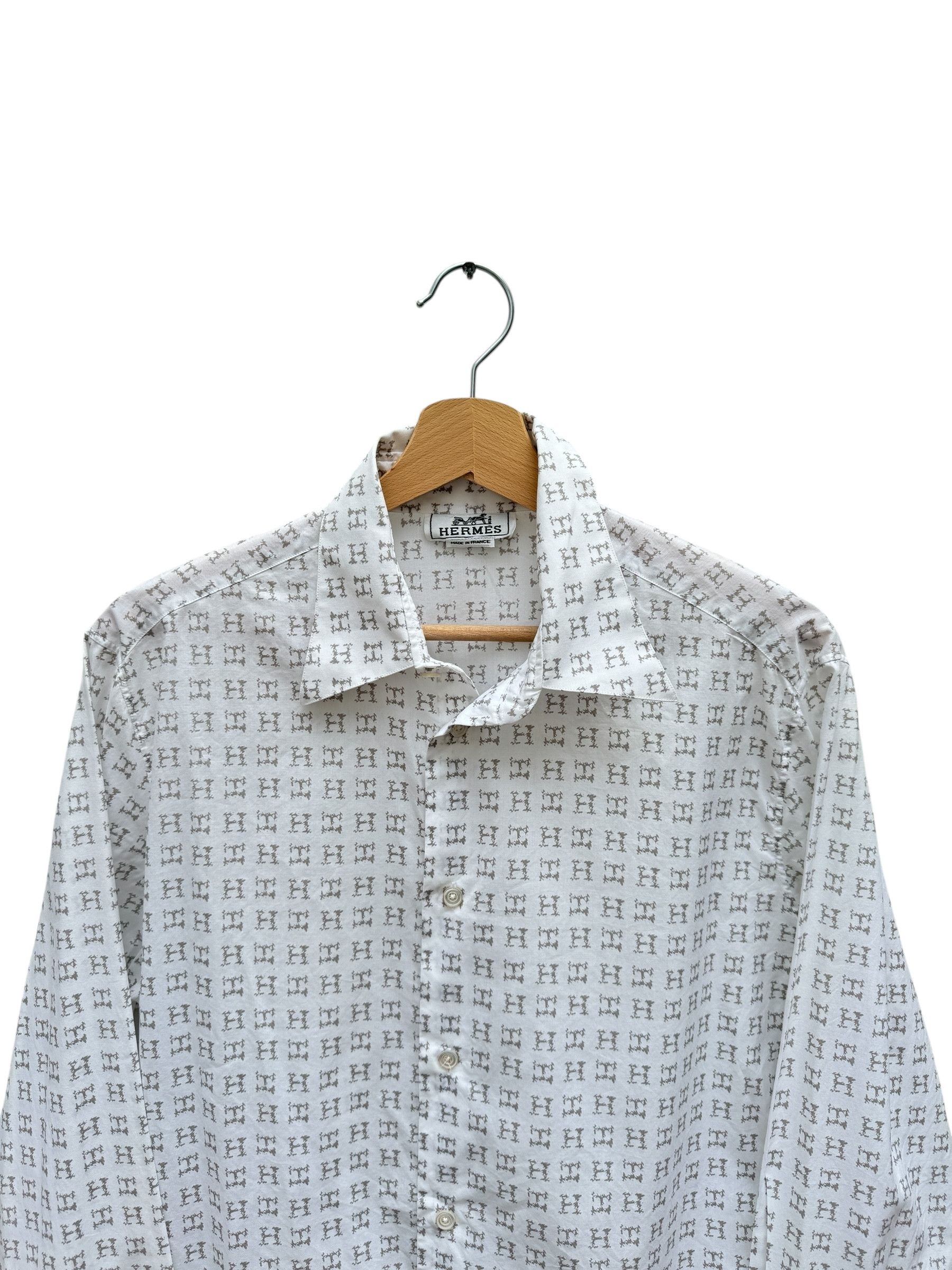 Hermes White Cotton Monogram Shirt Size US M / EU 48-50 / 2 - 2 Thumbnail