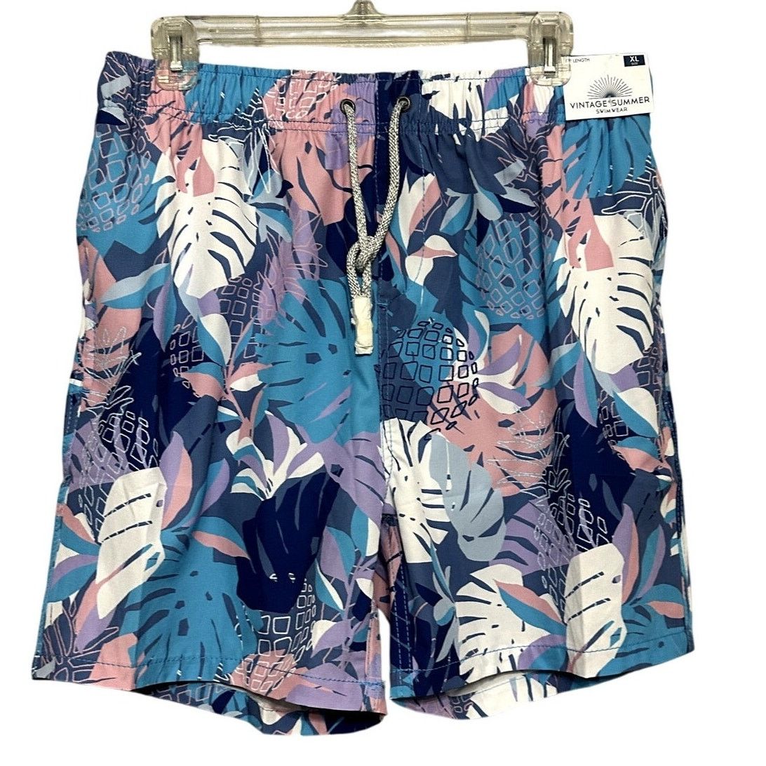 Other Vintage Swim Mens Multi Leaf Print Drawstring Swim Trunks XL Size US 34 / EU 50 - 1 Thumbnail