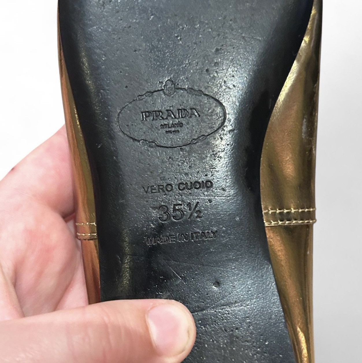Prada Prada Gold And Black Ballet Flats Size US 5.5 / IT 35.5 - 3 Thumbnail