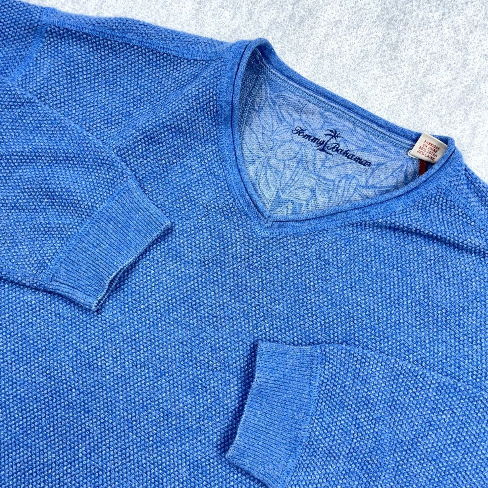 Tommy Bahama Tommy Bahama Sweater Men XL Blue V-Neck Waffle Knit Pullove r Wool Blend Size US XL / EU 56 / 4 - 2 Thumbnail