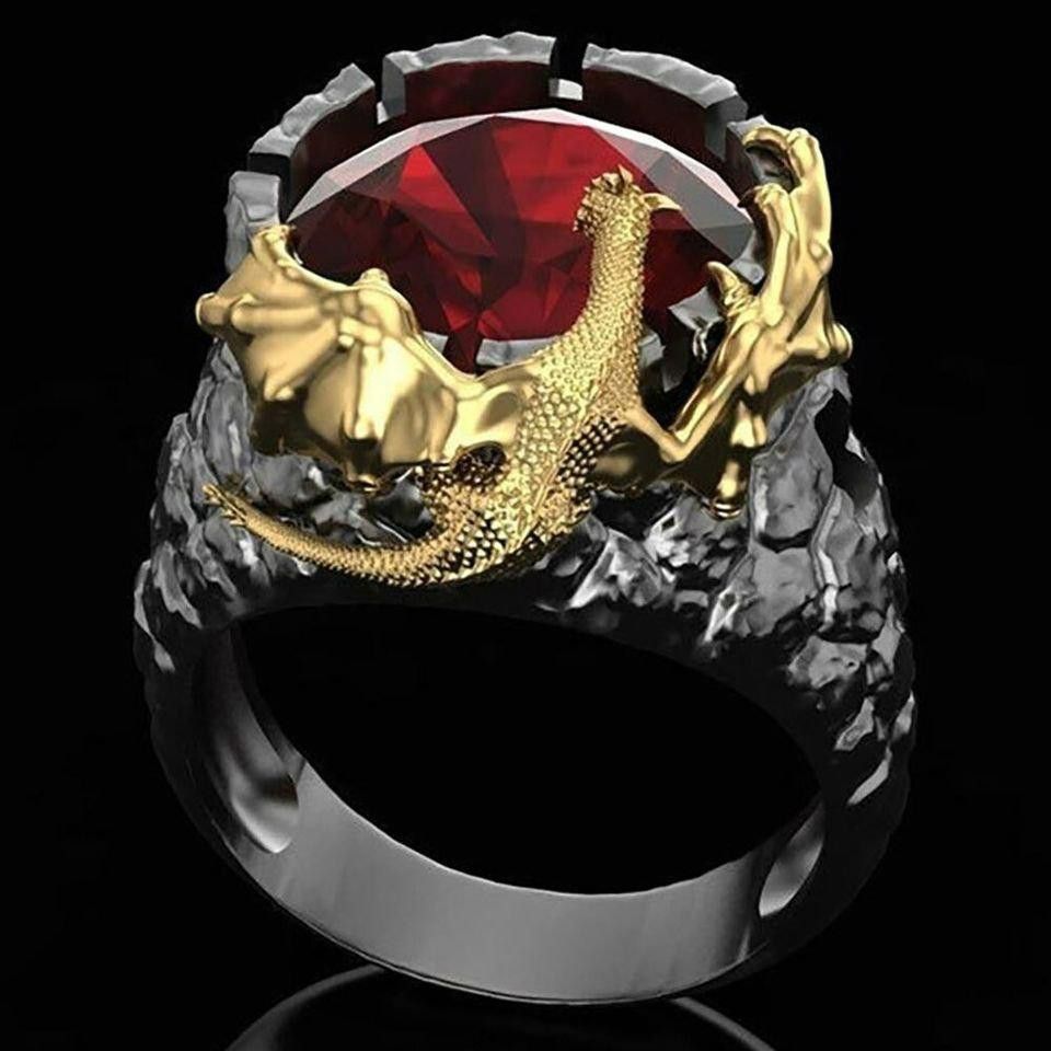 Designer 925 Sterling Silver Domineering Golden Dragon Ring Size ONE SIZE - 2 Thumbnail