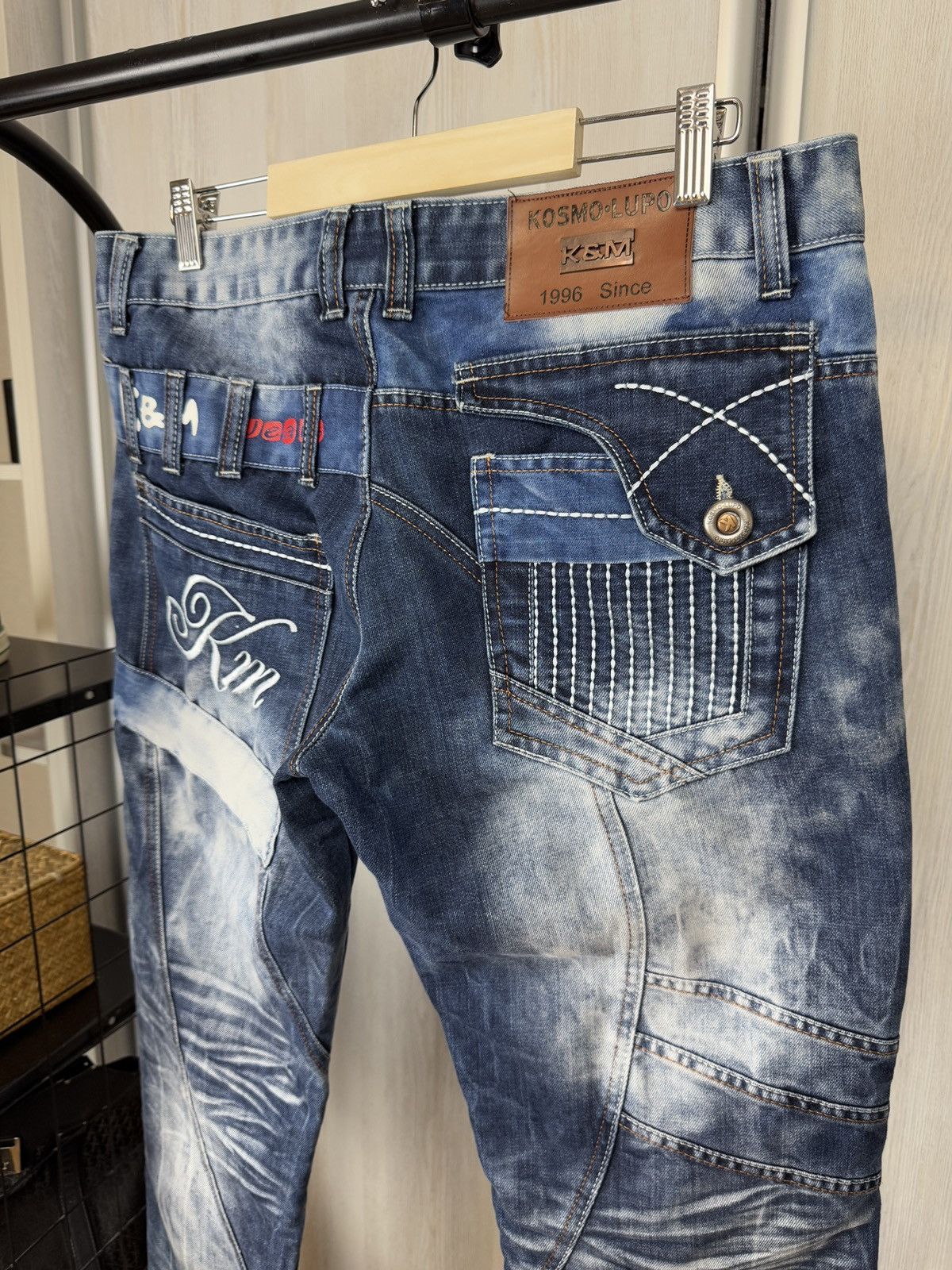Japanese Brand Kosmo Lupo avant garde blue faded multipocket jeans denim Size US 33 - 14 Thumbnail