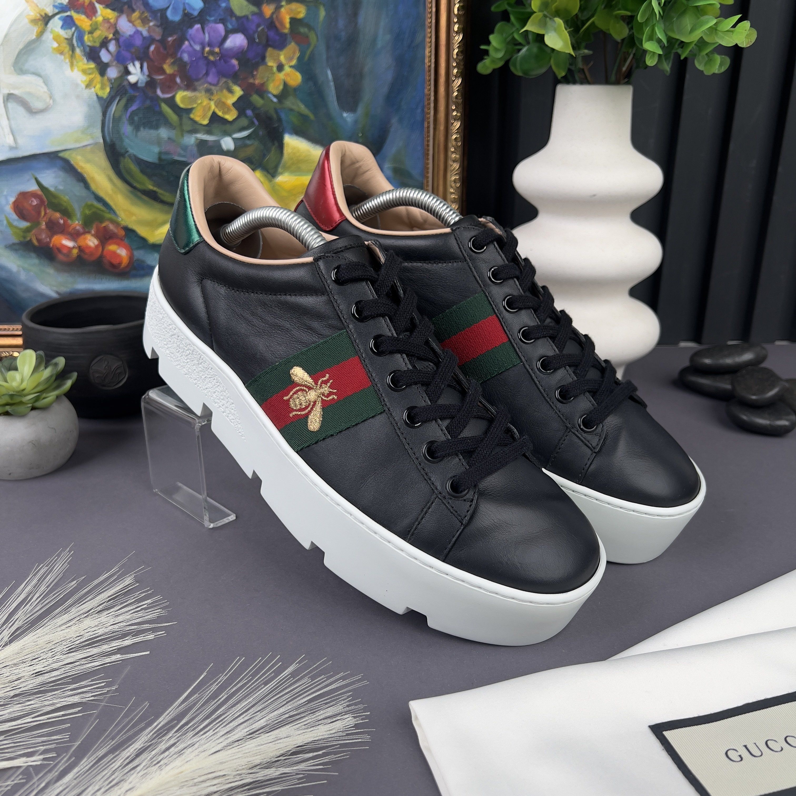 Gucci RRP$990 Gucci Ace Sneaker Web Bee Embroidered Platform Size US 7.5 / IT 37.5 - 6 Thumbnail