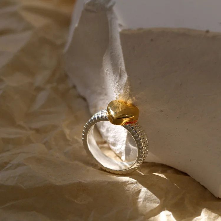 Jewelry Brass 2 Tone Heart Solid Rings Size ONE SIZE - 2 Thumbnail