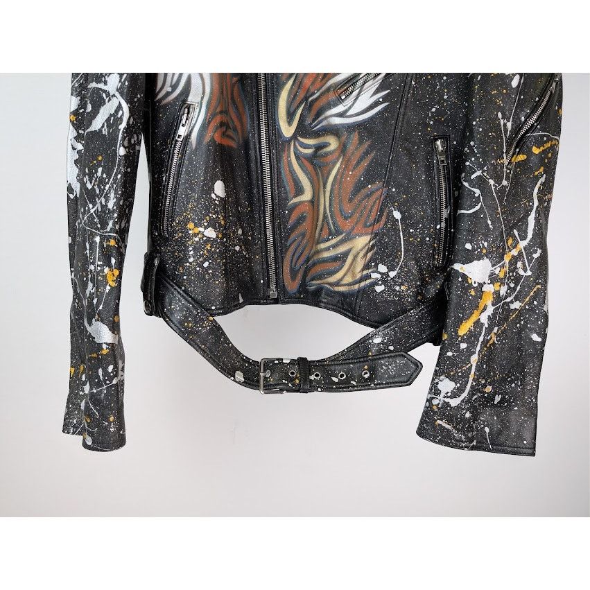 Celine o1rshd1 Hand Painted Biker Jacket in Black Size US L / EU 52-54 / 3 - 4 Thumbnail