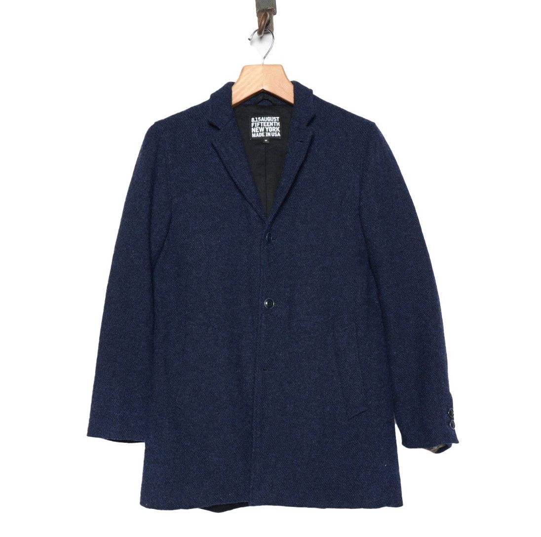 Harris Tweed Wool Topper Topcoat Navy Mix