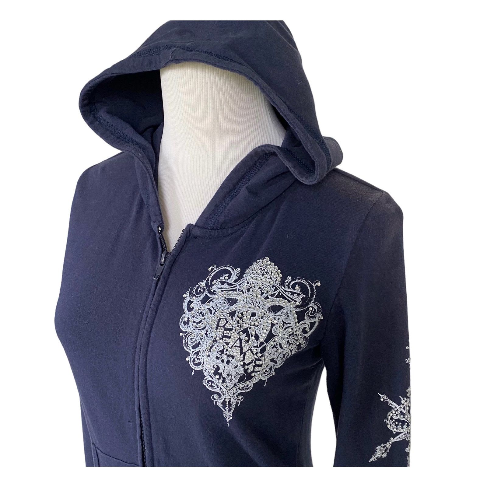 Other Navy Blue Long Sleeve Hoodie Jacket Embellished Rhinestones Size S / US 4 / IT 40 - 2 Thumbnail