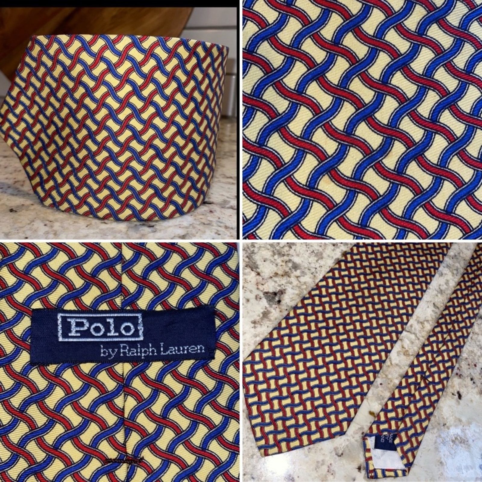 Polo Ralph Lauren POLO Ralph Lauren Yellow Blue Red Basketweave Silk Tie Size ONE SIZE - 1 Thumbnail