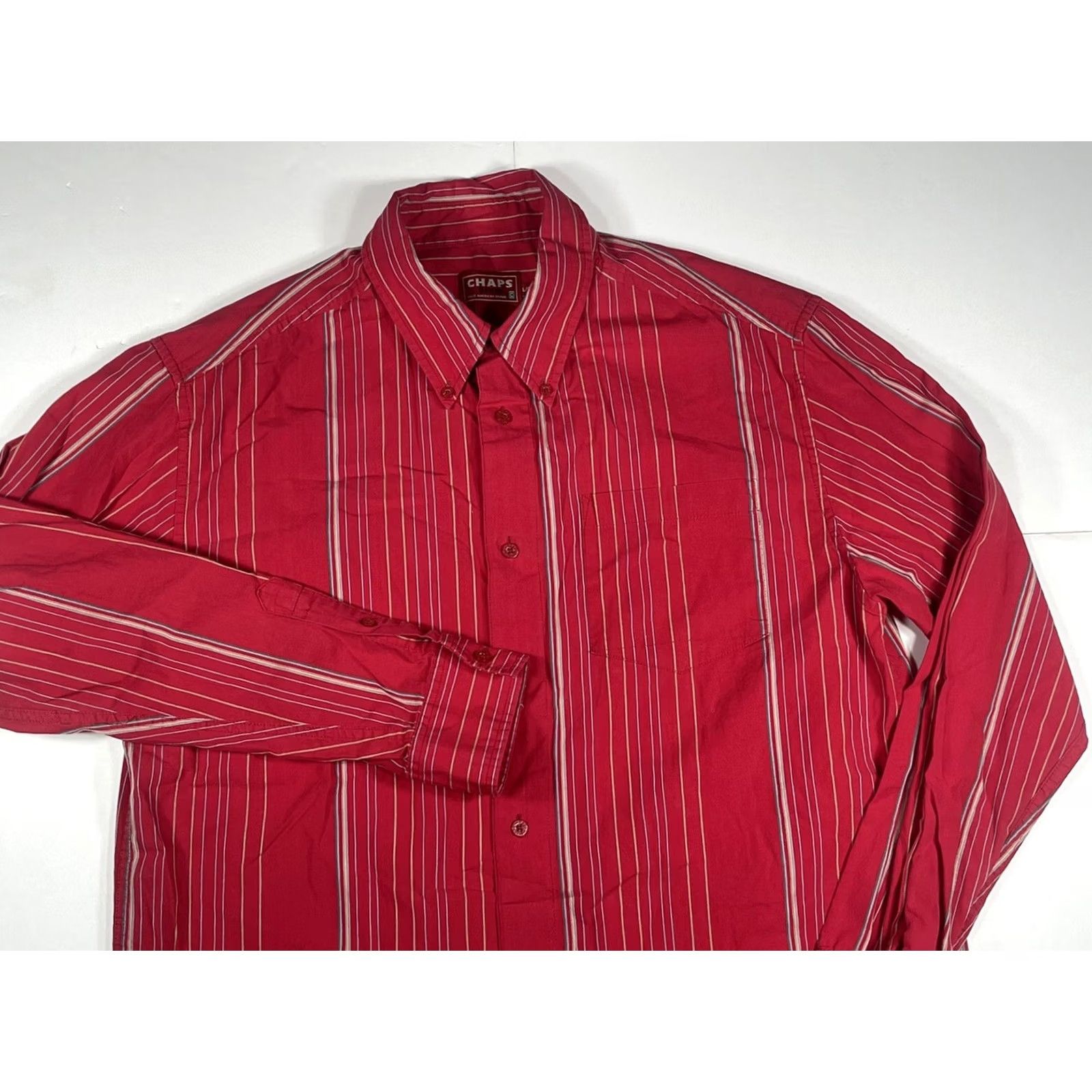 Chaps Chaps Mens Red Cotton Striped Shirt Button Front Long Sleeve Casual Size L Size US L / EU 52-54 / 3 - 2 Thumbnail