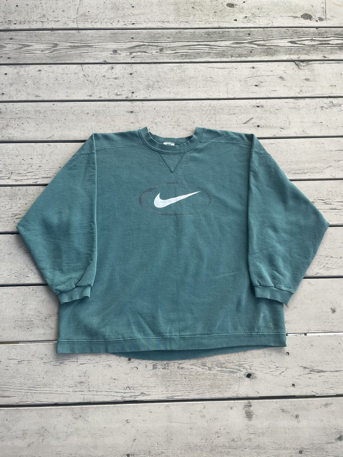 Nike × Vintage Green 90s Nike Swoosh Sweatshirt Size US L / EU 52-54 / 3 - 1 Thumbnail