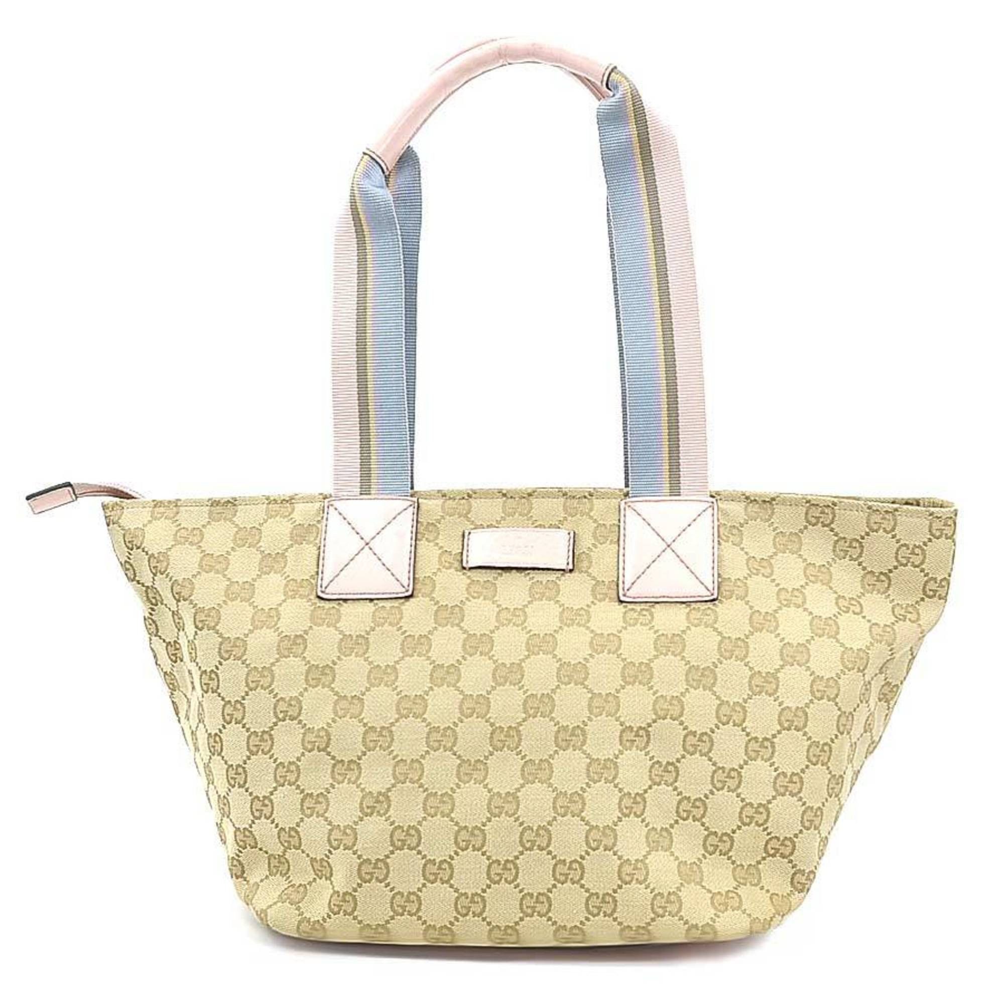 Gucci Shoulder Bag Tote GG Canvas Leather Beige Pink Blue Women's 131230 E60391G