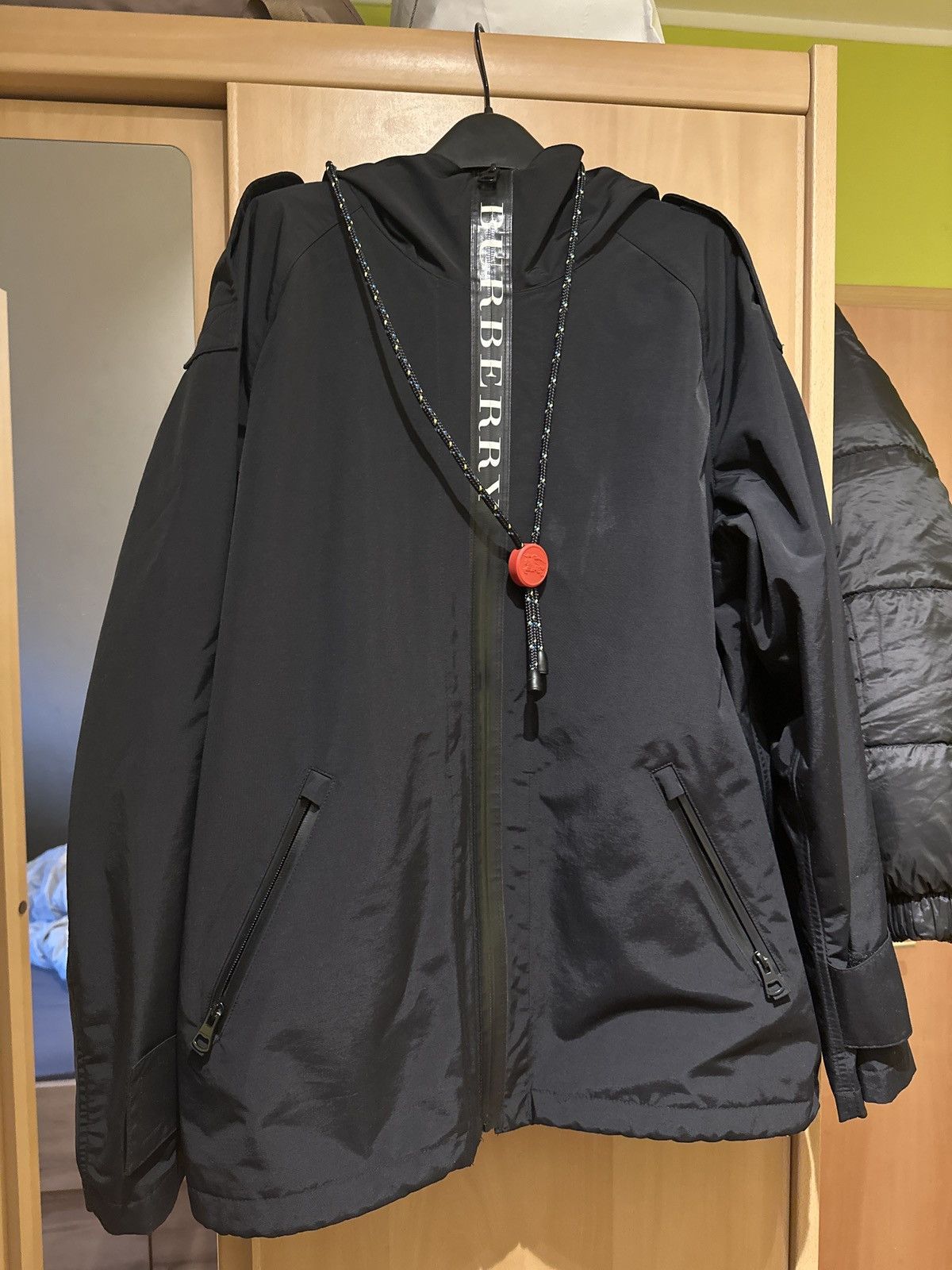 image of Burberry Oversized Black Rain Jacket, Men's (Size XS)