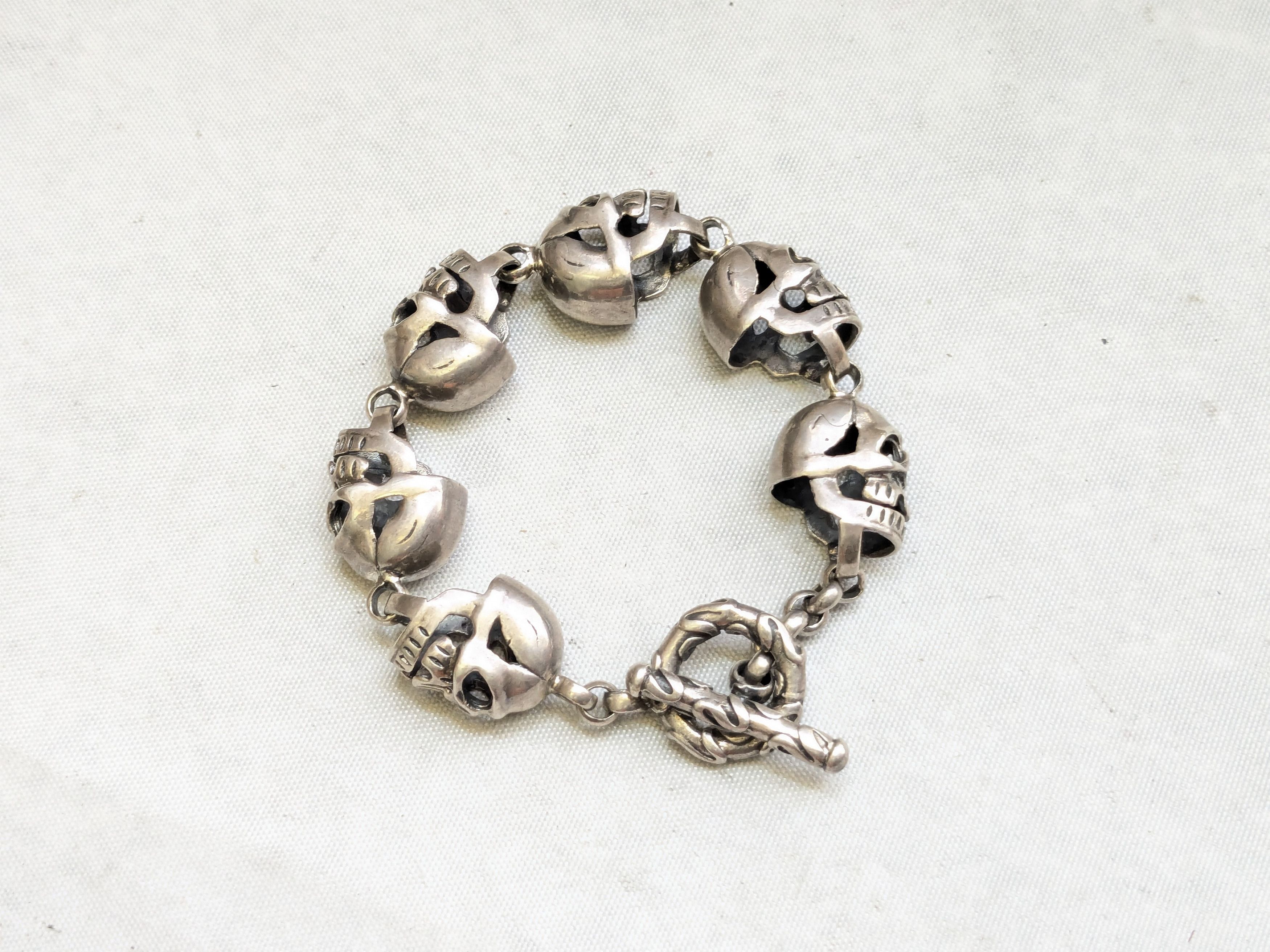 Jewelry Vintage Sterling Silver Skull Bracelet 6.25" Biker Punk Size ONE SIZE - 2 Thumbnail