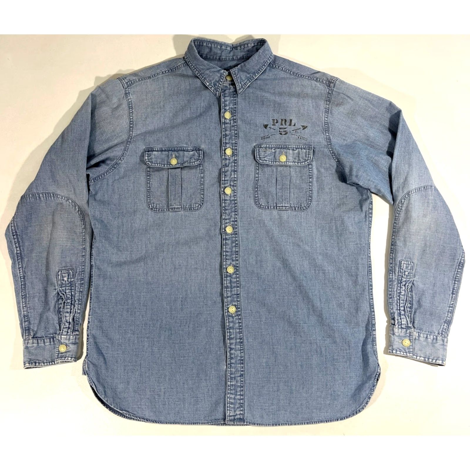 Polo Ralph Lauren Polo Ralph Lauren Shirt Men's Blue Chambray Long Sleeve P.R.L Print Double-Sided Sz L Size US L / EU 52-54 / 3 - 4 Thumbnail